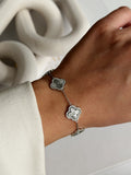 Silver Cz Pave Ribbed Clover Motif Station Bracelet wholesale jewelry BRACELETS  Catwalk Jewellery Europe