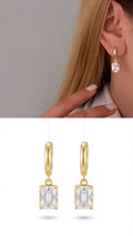 Gold Emerald Cut Cz Dangle Huggie Hoop Earrings wholesale jewelry VIP 14K EARRINGS  Catwalk Jewellery Europe