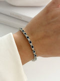 Silver Square Cut Sapphire Blue Cz Halo Tennis Bracelet wholesale jewelry BRACELETS  Catwalk Jewellery Europe