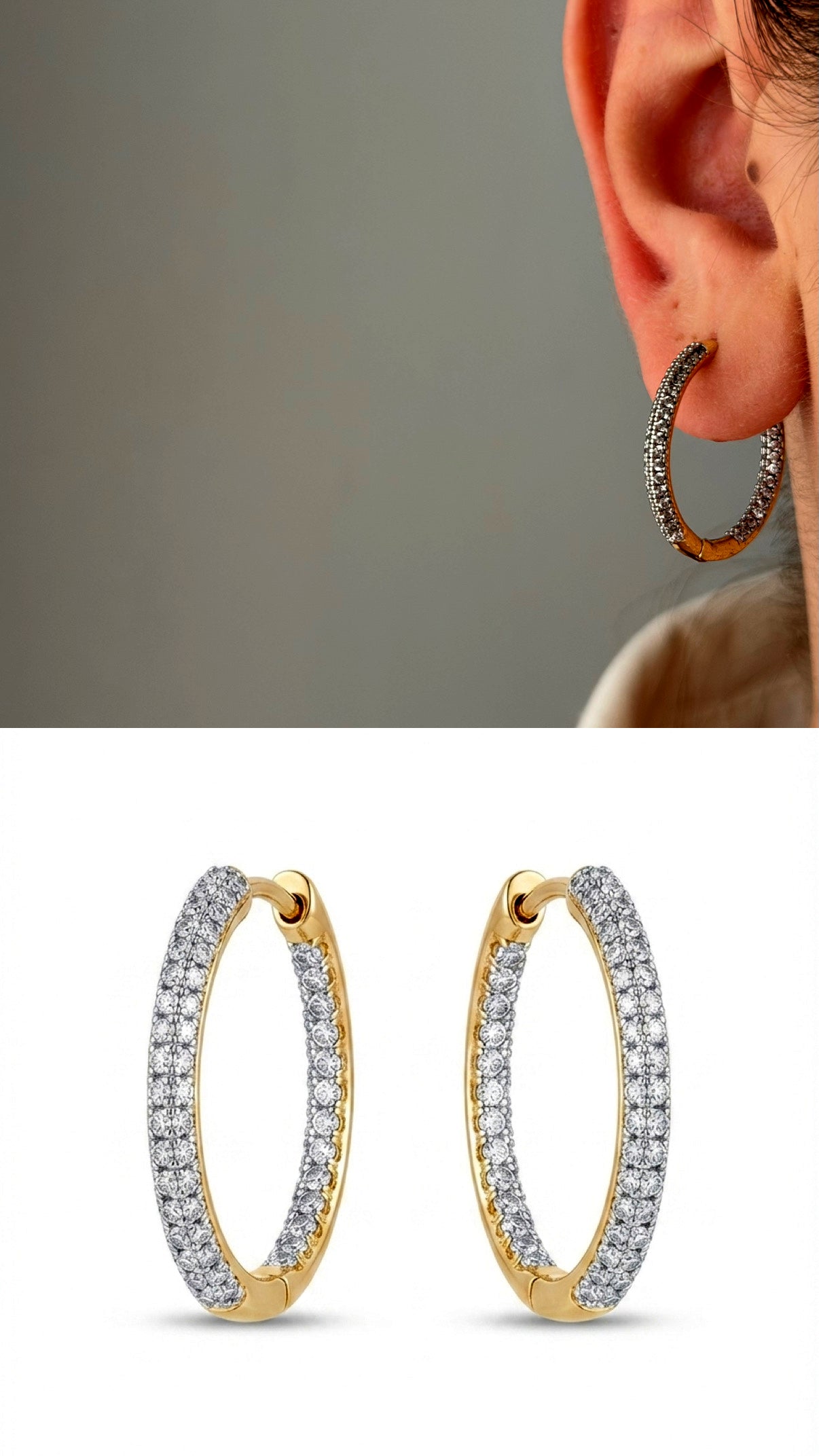 Gold Cz Pave Double Row Slim Hoop Earrings wholesale jewelry VIP 14K EARRINGS  Catwalk Jewellery Europe