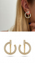 Gold Open Circle T Bar Cz Pave Geometric Curated Maximalism Statement Earrings wholesale jewelry VIP 14K EARRINGS  Catwalk Jewellery Europe