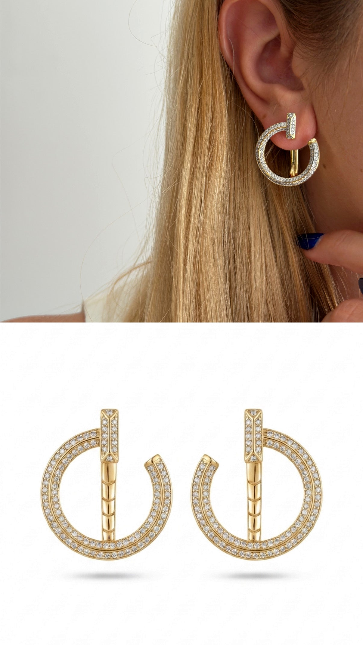 Gold Open Circle T Bar Cz Pave Geometric Curated Maximalism Statement Earrings wholesale jewelry VIP 14K EARRINGS  Catwalk Jewellery Europe