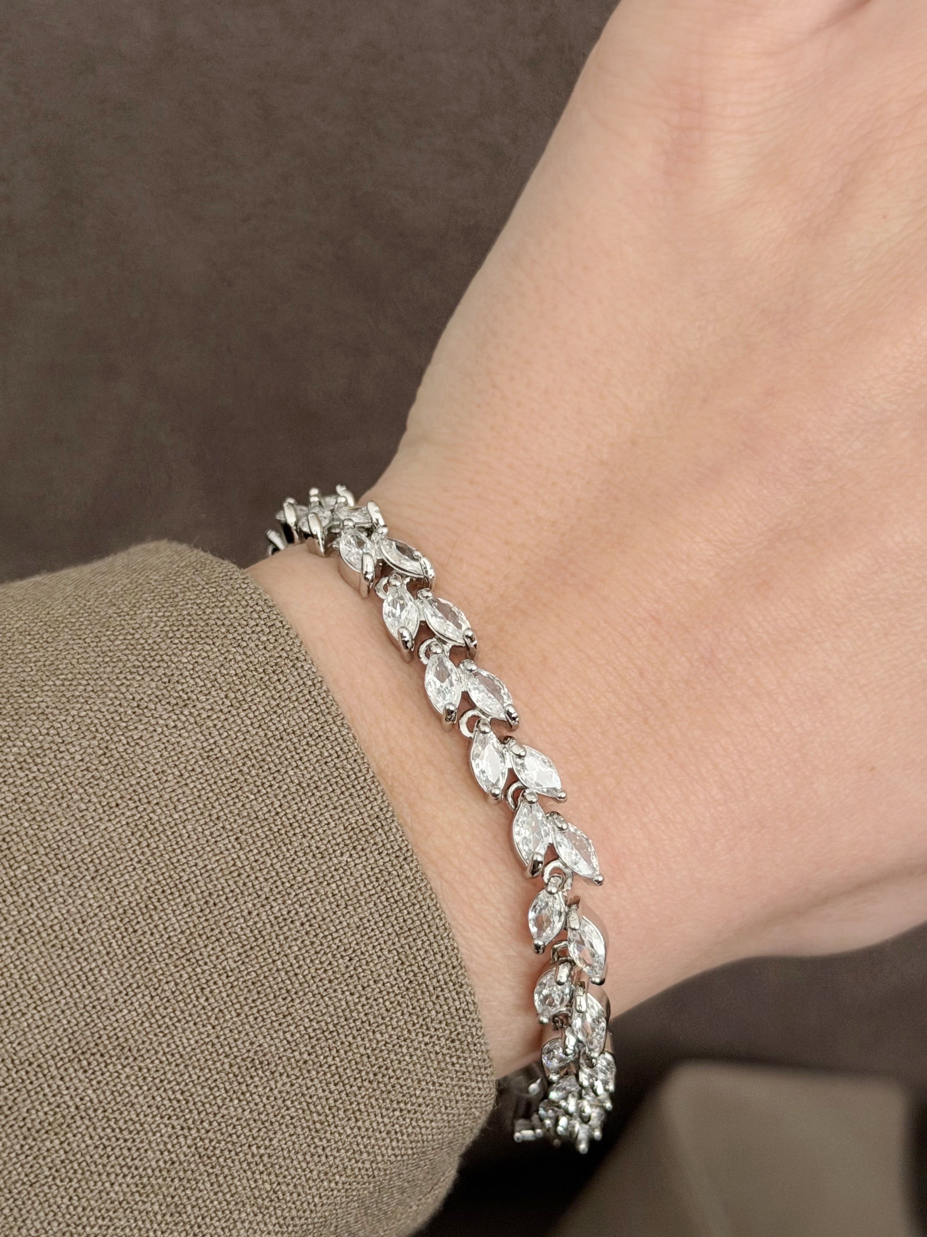 Silver Marquise Cut Cz Leaf Link Bracelet wholesale jewelry BRACELETS  Catwalk Jewellery Europe