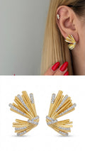 Two Tone Cz Pave Ribbed Fan Wrap Stud Earrings wholesale jewelry VIP 14K EARRINGS  Catwalk Jewellery Europe
