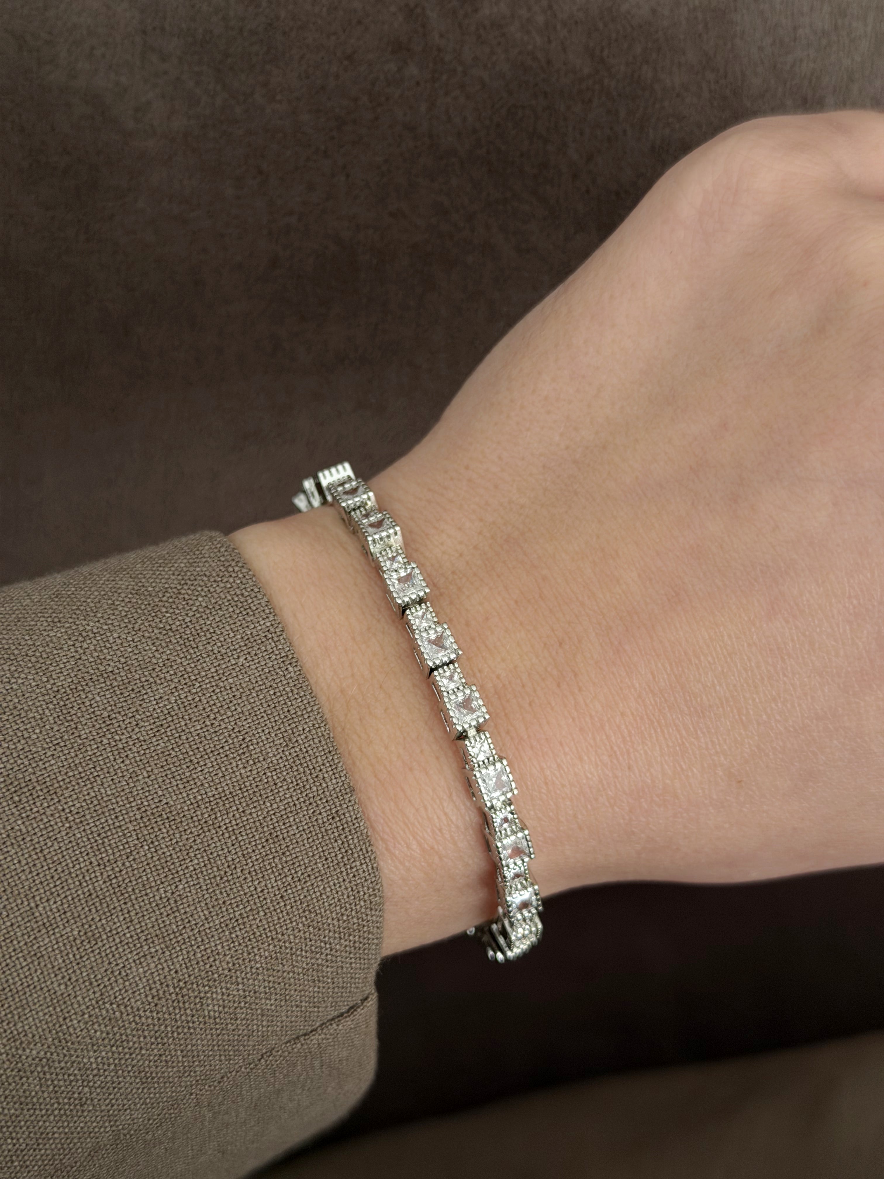 Silver Square Cut Cz Halo Tennis Bracelet wholesale jewelry BRACELETS  Catwalk Jewellery Europe