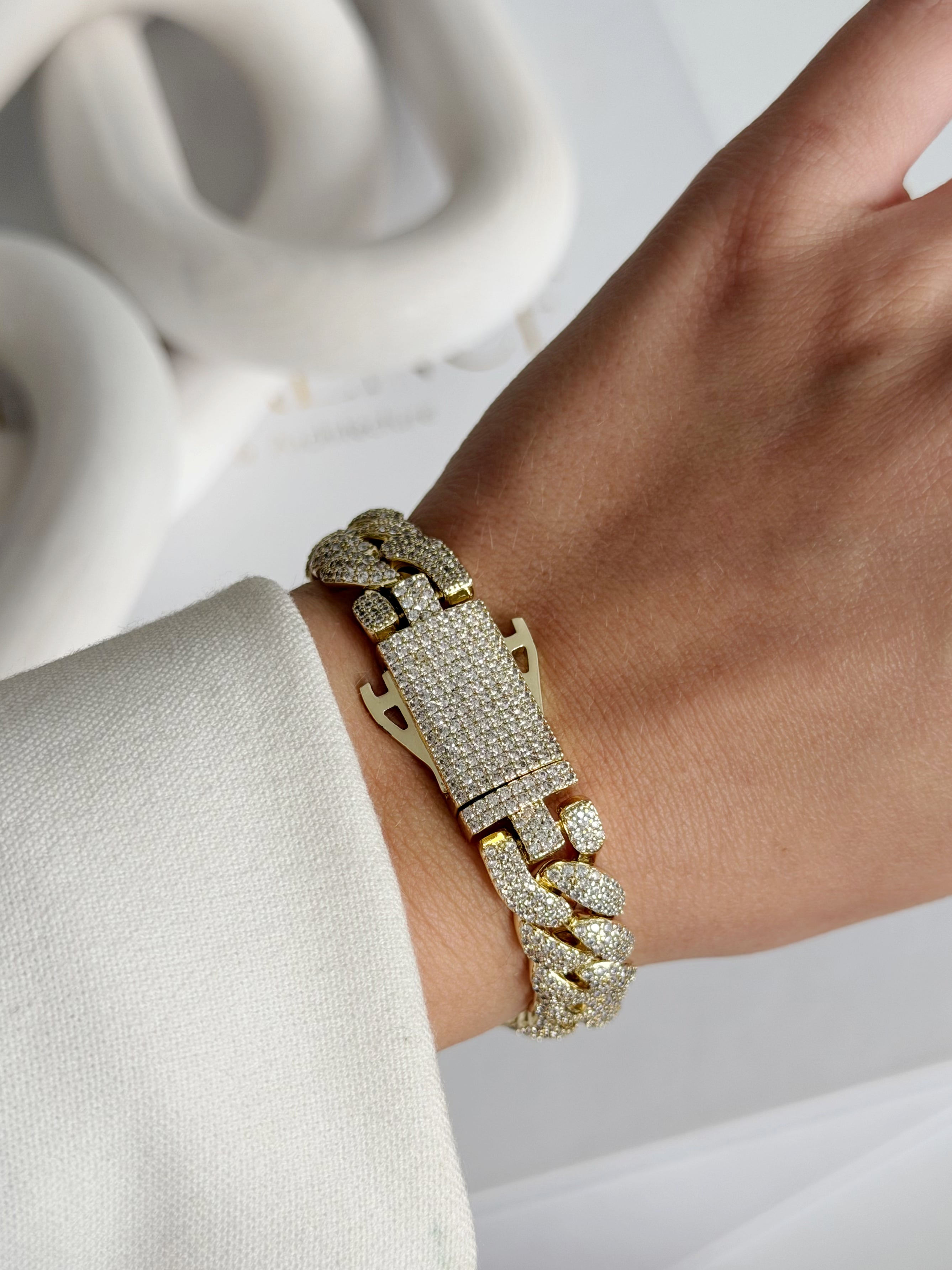 Gold Iced Out Cz Pave Chunky Curb Chain Bracelet wholesale jewelry BRACELETS  Catwalk Jewellery Europe