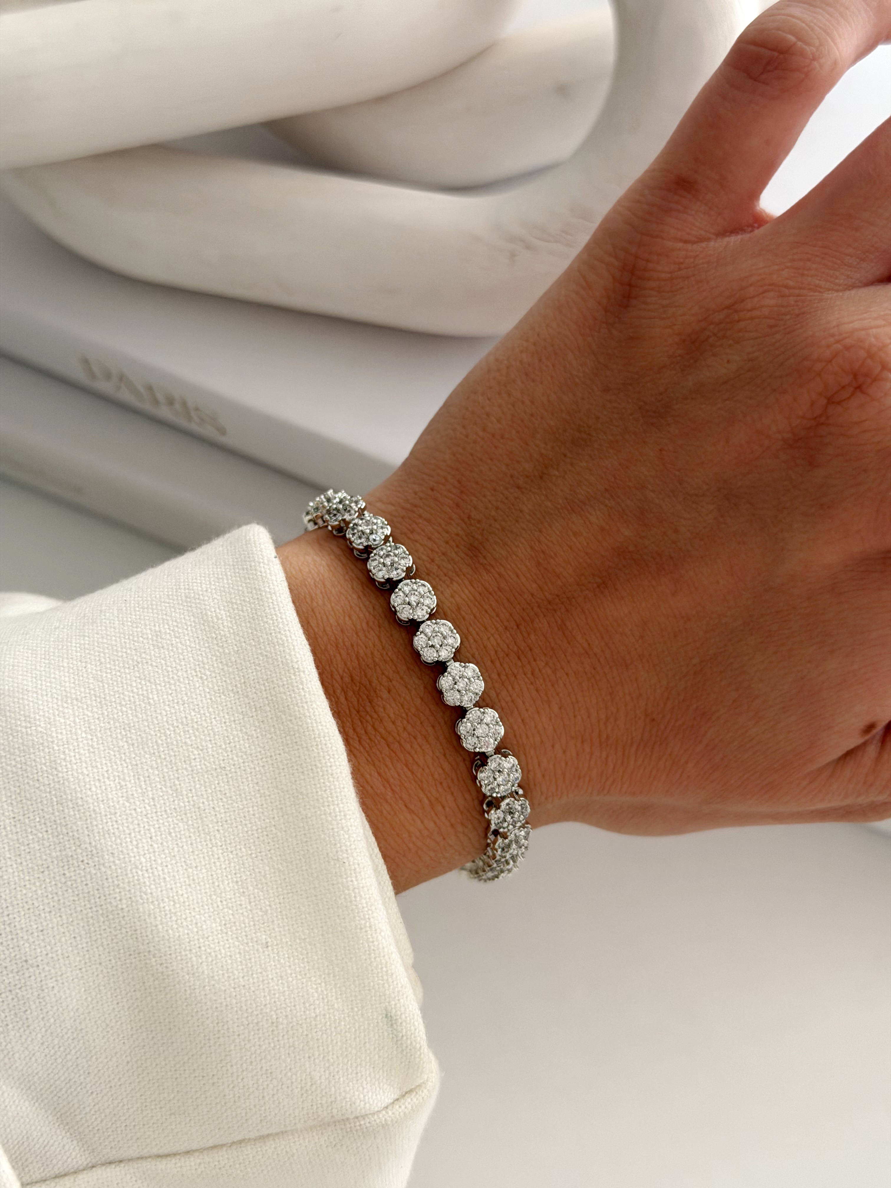 Silver Cz Pave Cluster Flower Tennis Bracelet wholesale jewelry BRACELETS  Catwalk Jewellery Europe