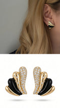 Two Tone Black Enamel Cz Pave Ribbed Abstract Stud Earrings wholesale jewelry VIP 14K EARRINGS  Catwalk Jewellery Europe