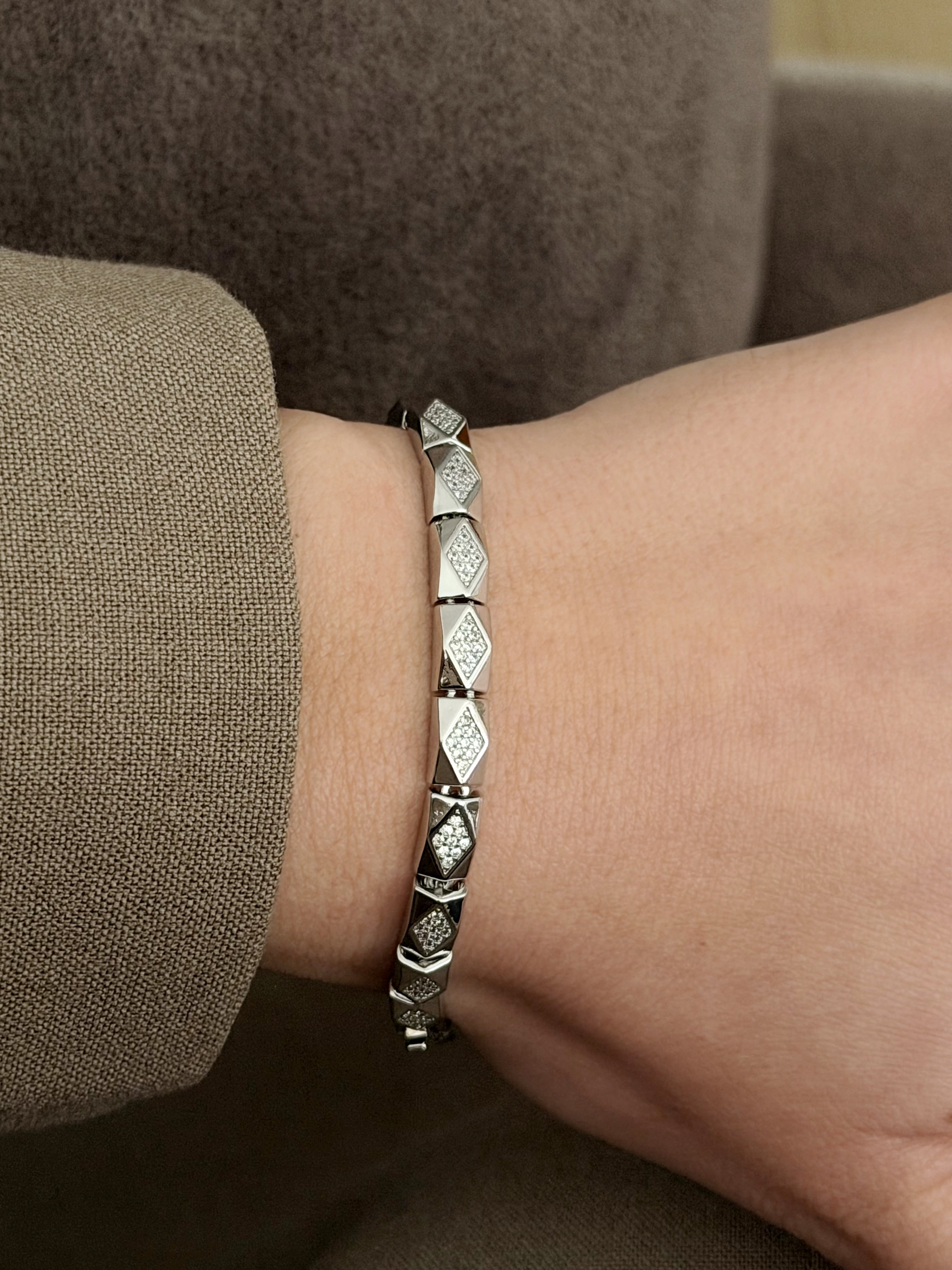 Silver Cz Pave Alternating Rhombus Prism Link Bracelet wholesale jewelry BRACELETS  Catwalk Jewellery Europe