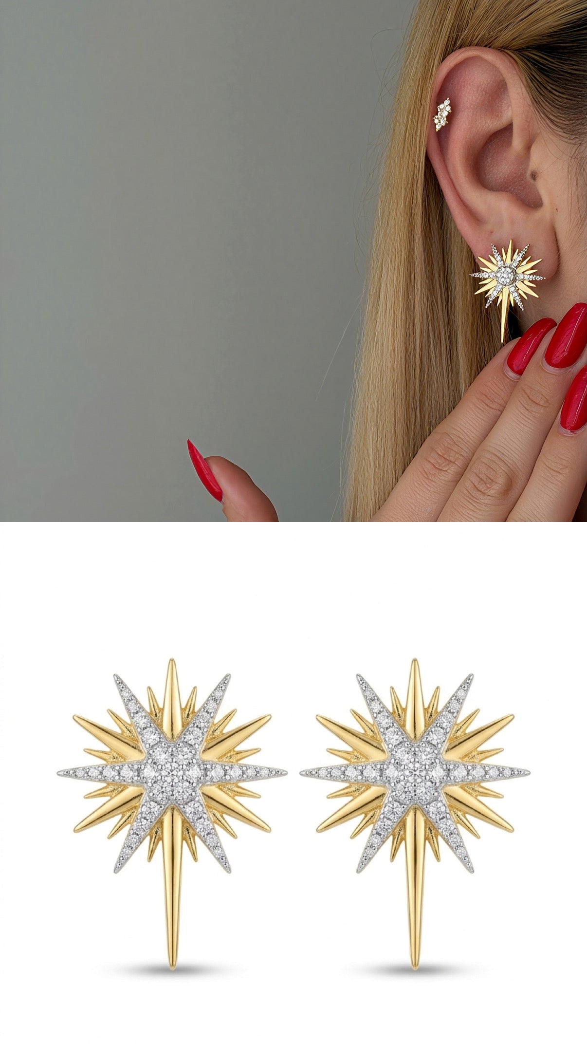 Two Tone Cz Pave Multi Point Starburst Stud Earrings wholesale jewelry VIP 14K EARRINGS  Catwalk Jewellery Europe