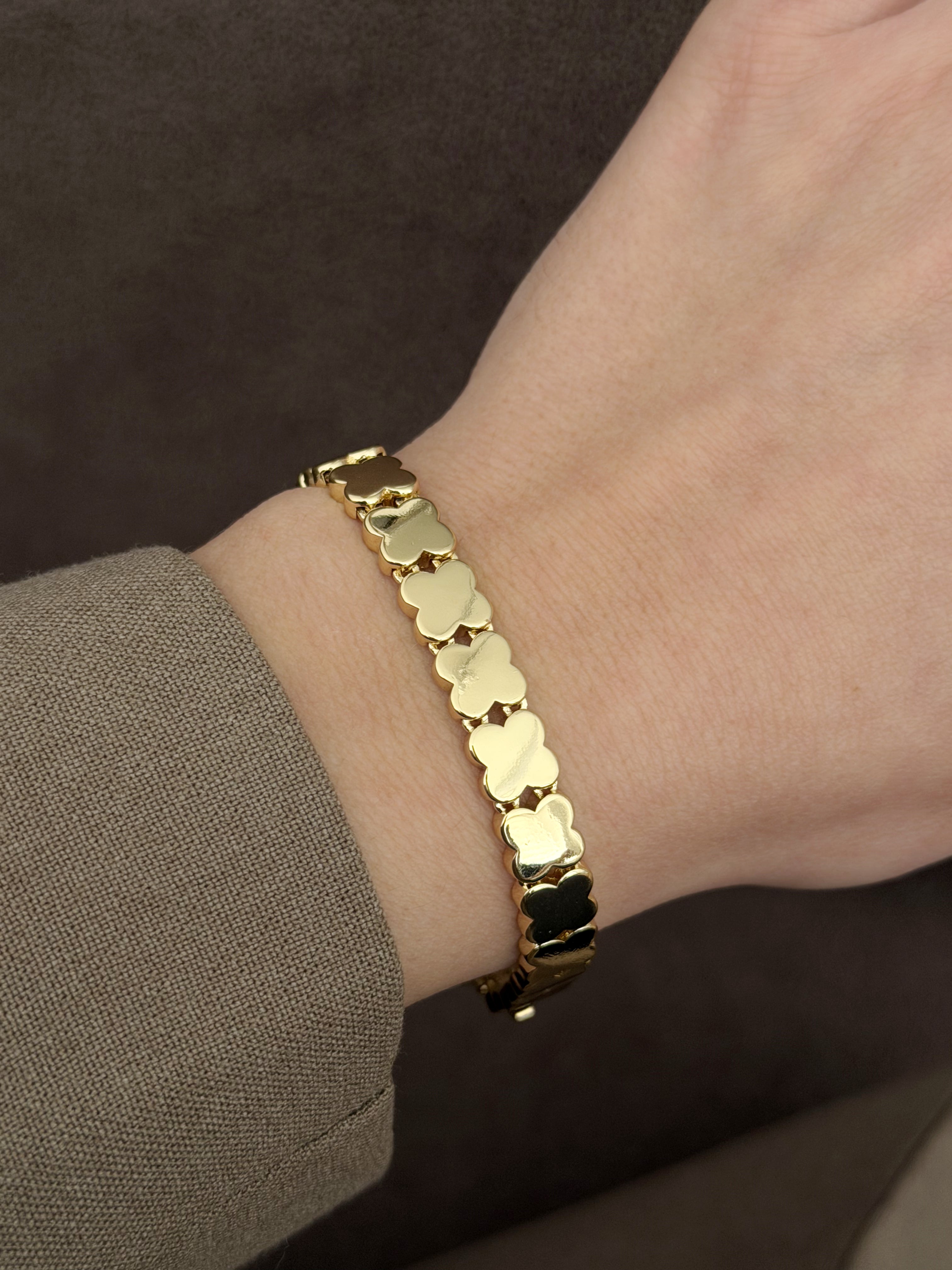 Gold Solid Clover Motif Link Bracelet wholesale jewelry BRACELETS  Catwalk Jewellery Europe