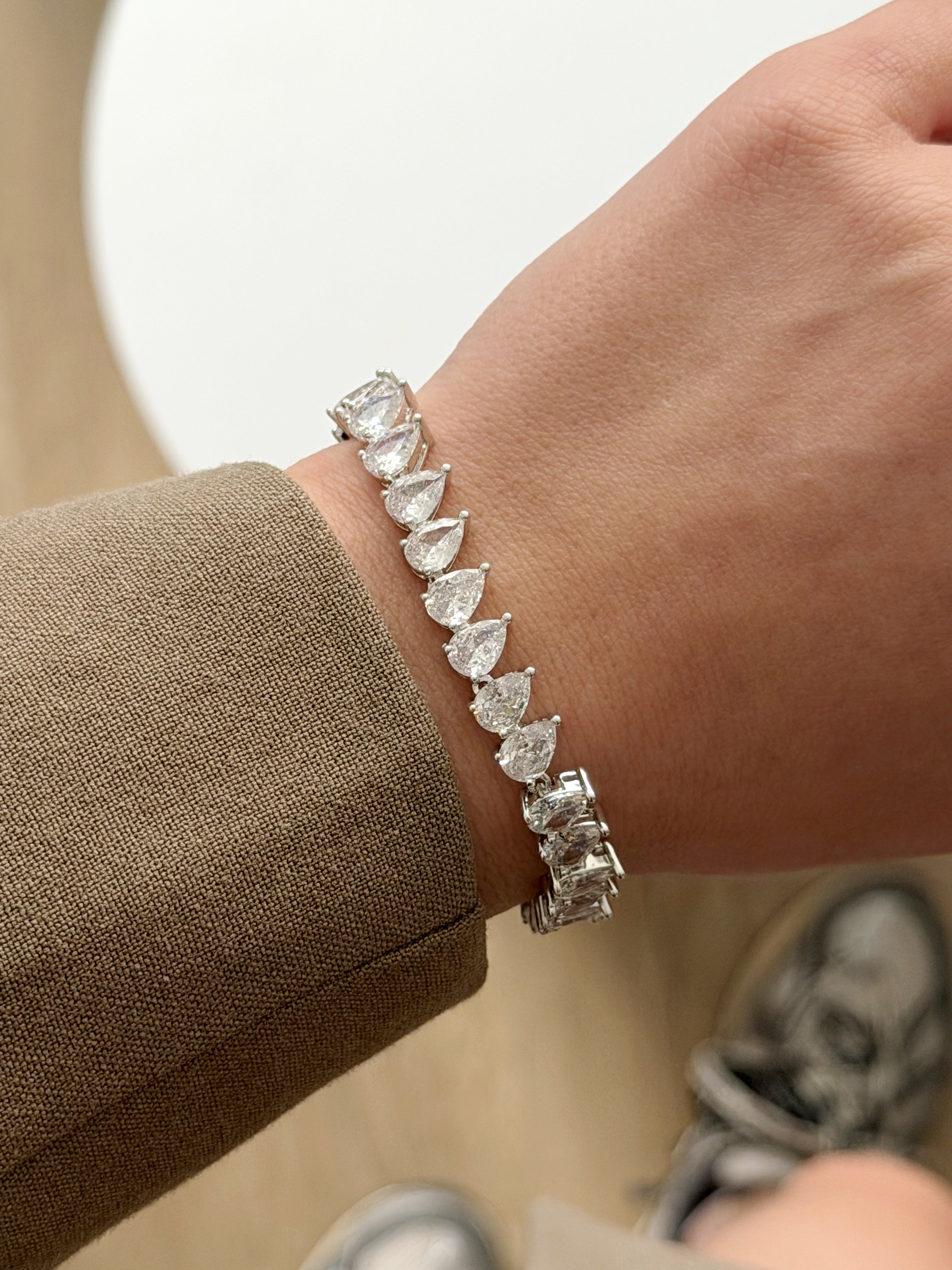 Silver Pear Cut Cz Tennis Bracelet wholesale jewelry BRACELETS  Catwalk Jewellery Europe
