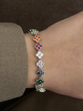 Silver Multi Color Cz Pave Clover Motif Tennis Bracelet wholesale jewelry BRACELETS  Catwalk Jewellery Europe