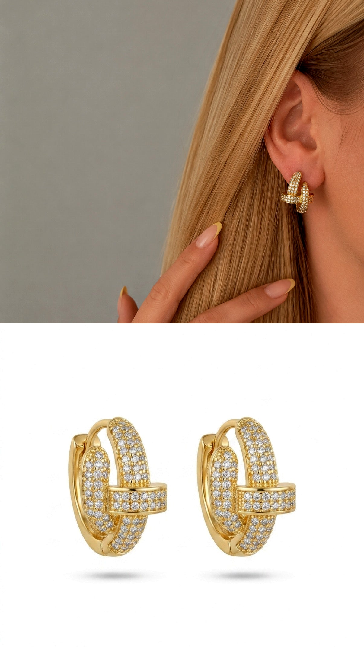 Gold Interlocking Chunky C Hoop Cz Pave Curated Maximalism Statement Earrings wholesale jewelry VIP 14K EARRINGS  Catwalk Jewellery Europe