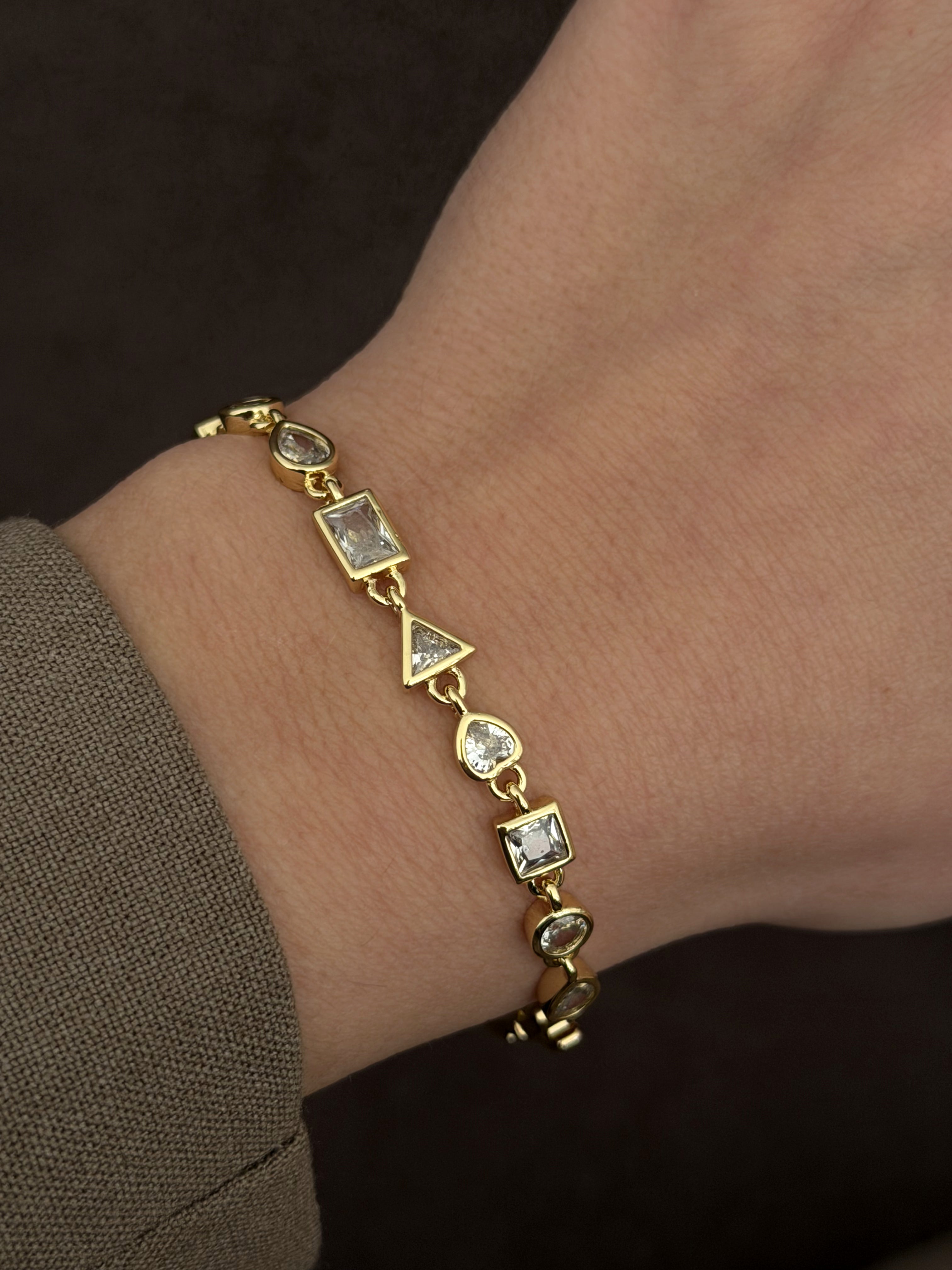 Gold Clear Mixed Geometric Cut Cz Station Bracelet wholesale jewelry BRACELETS  Catwalk Jewellery Europe