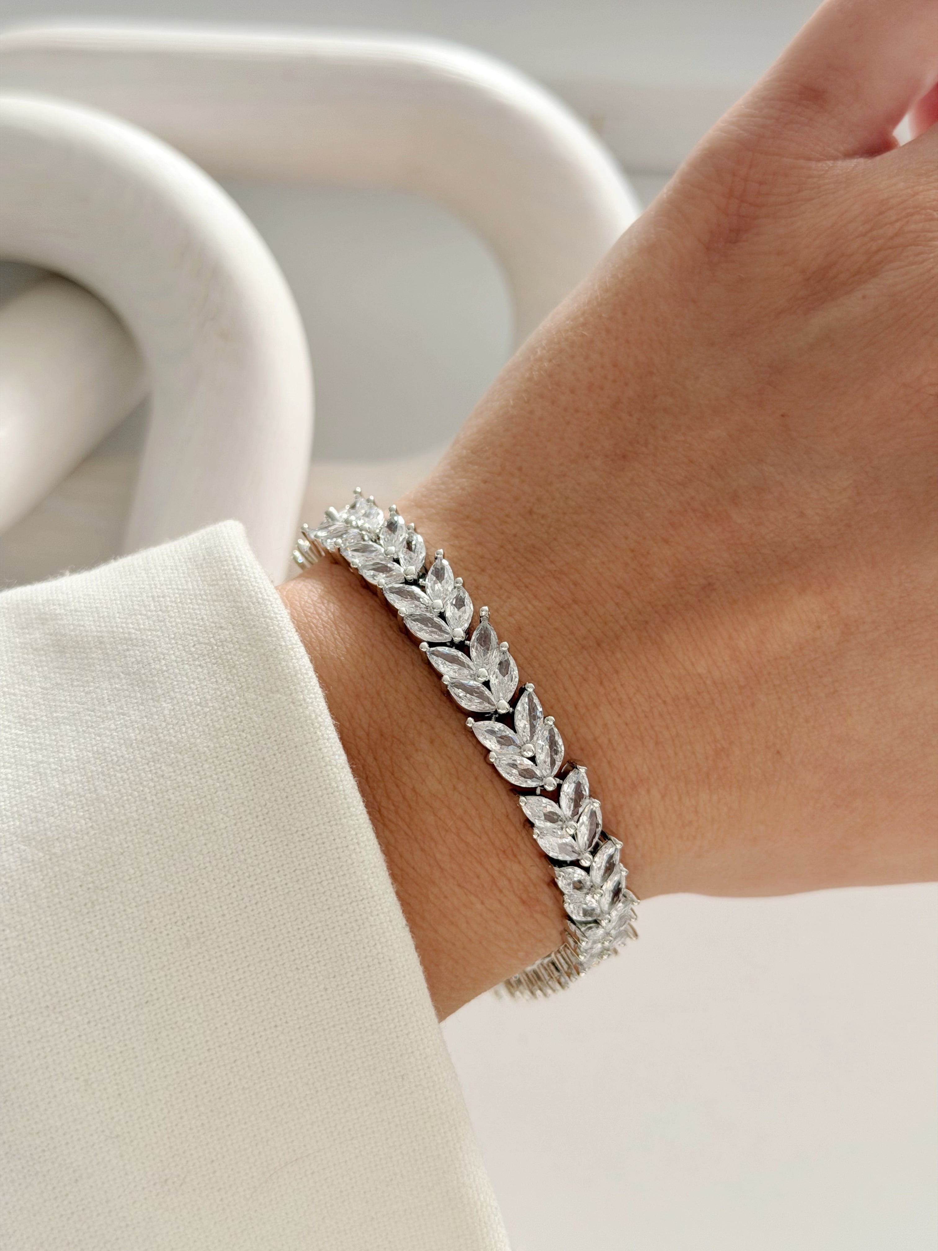 Silver Marquise Cut Cz Leaf Motif Tennis Bracelet wholesale jewelry BRACELETS  Catwalk Jewellery Europe