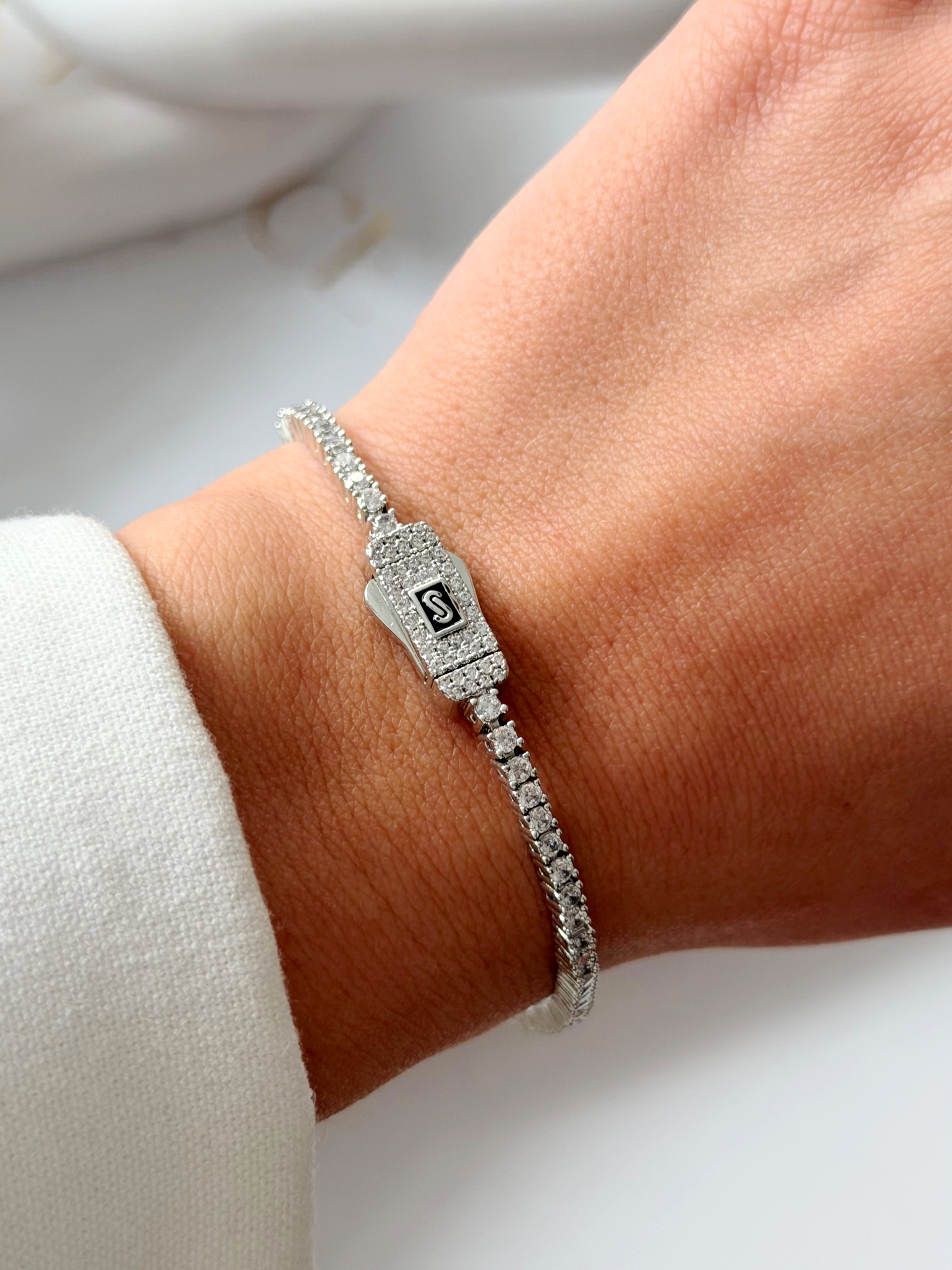 Silver Delicate Round Cz Tennis Bracelet Pave Buckle Clasp wholesale jewelry BRACELETS  Catwalk Jewellery Europe
