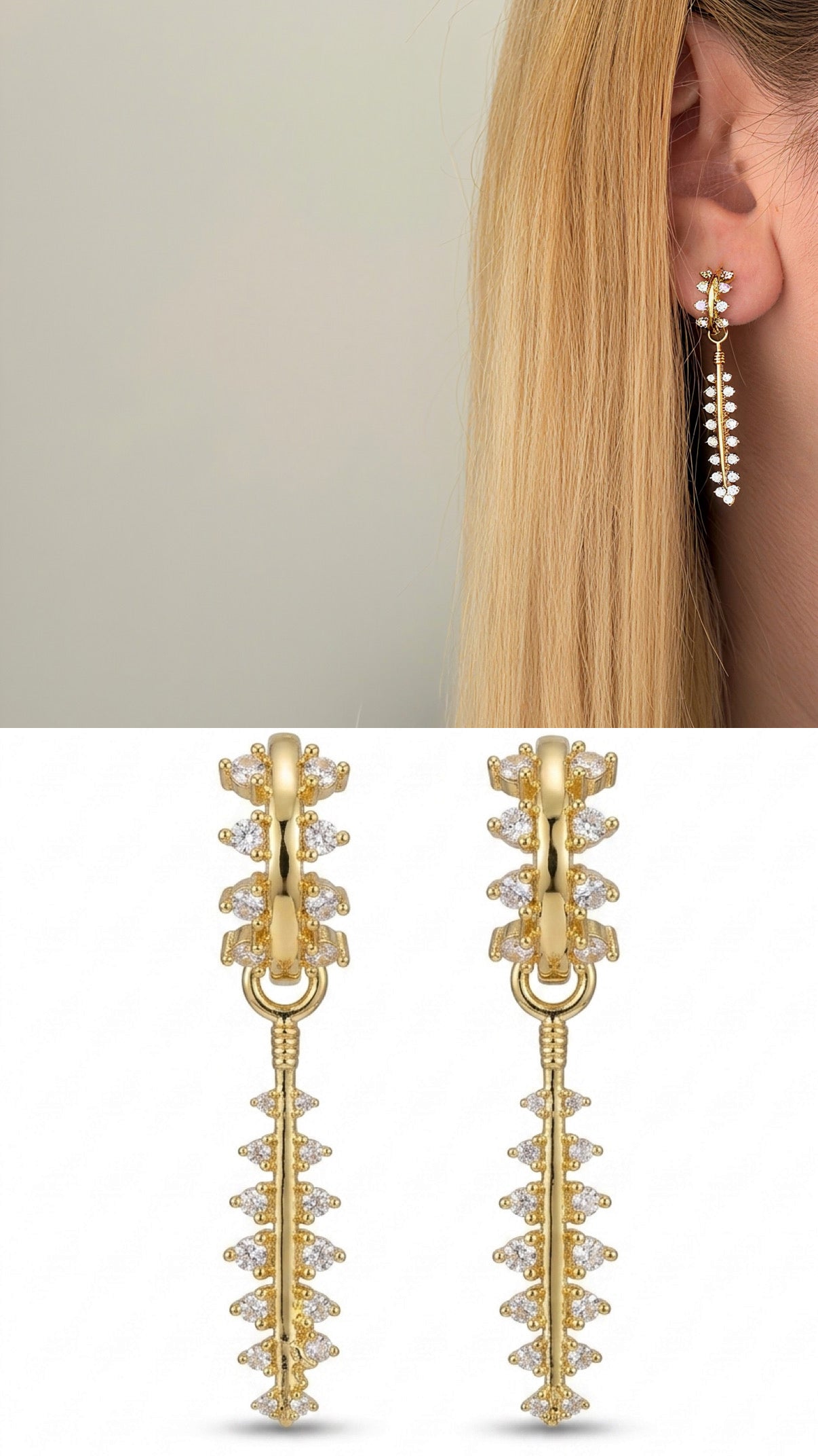 Gold Cz Pave Huggie Hoop Vine Dangle Earrings wholesale jewelry VIP 14K EARRINGS  Catwalk Jewellery Europe