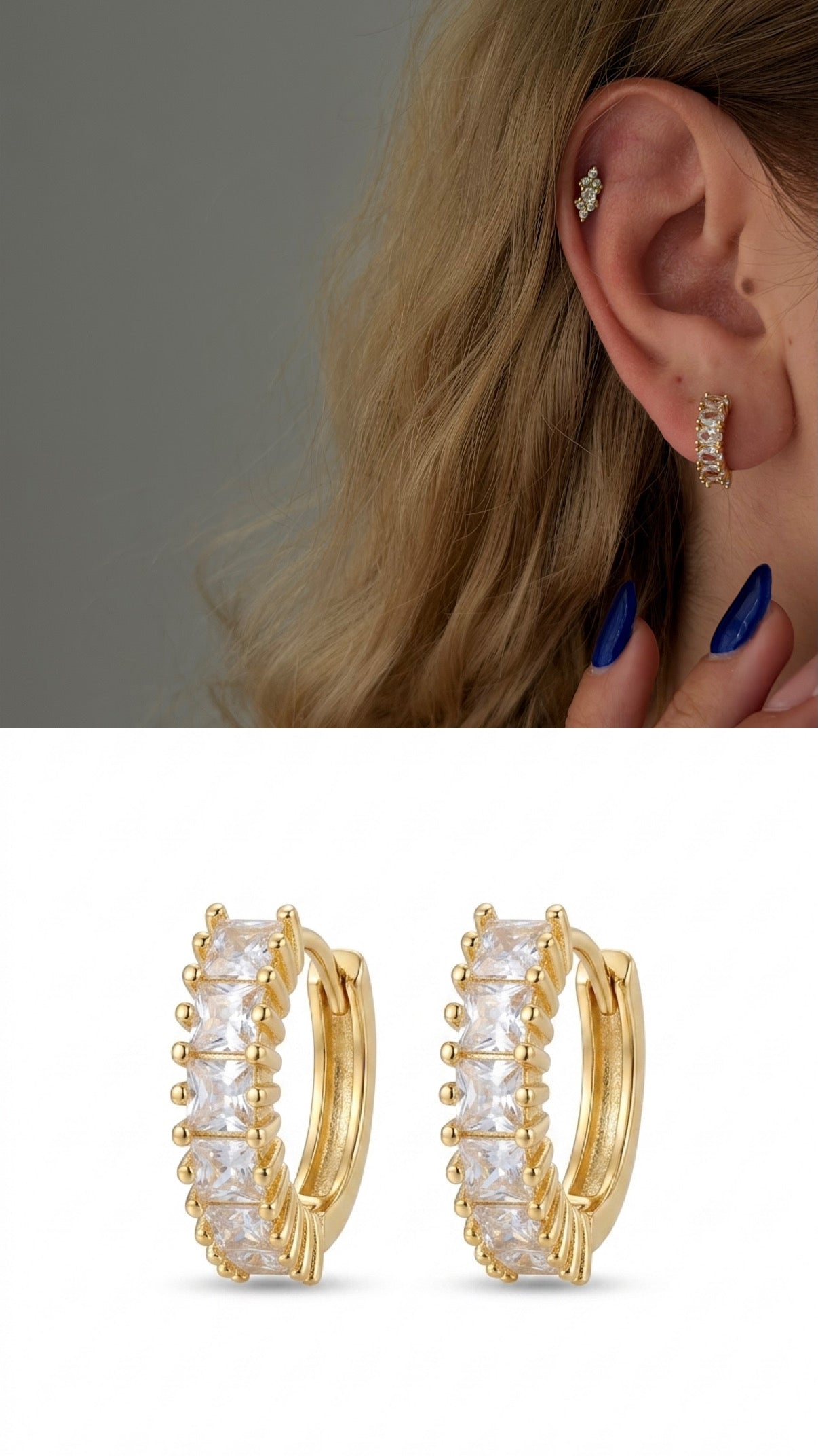 Gold Emerald Cut Cz Thick Bezel Stud Earrings wholesale jewelry VIP 14K EARRINGS  Catwalk Jewellery Europe