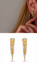 Two Tone Ribbed Cone Shape Cz Pave Siren Chic Aesthetic Statement Earrings wholesale jewelry VIP 14K EARRINGS  Catwalk Jewellery Europe