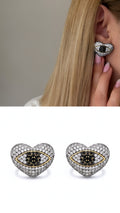 Two Tone Cz Pave Heart Evil Eye Motif Statement Stud Earrings wholesale jewelry VIP 14K EARRINGS  Catwalk Jewellery Europe