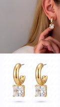 Gold Chunky C Hoop Princess Cut Cz Solitaire Dangle Statement Earrings wholesale jewelry VIP 14K EARRINGS  Catwalk Jewellery Europe