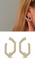 Gold Geometric Hexagon C Hoop Cz Pave Curated Maximalism Statement Earrings wholesale jewelry VIP 14K EARRINGS  Catwalk Jewellery Europe