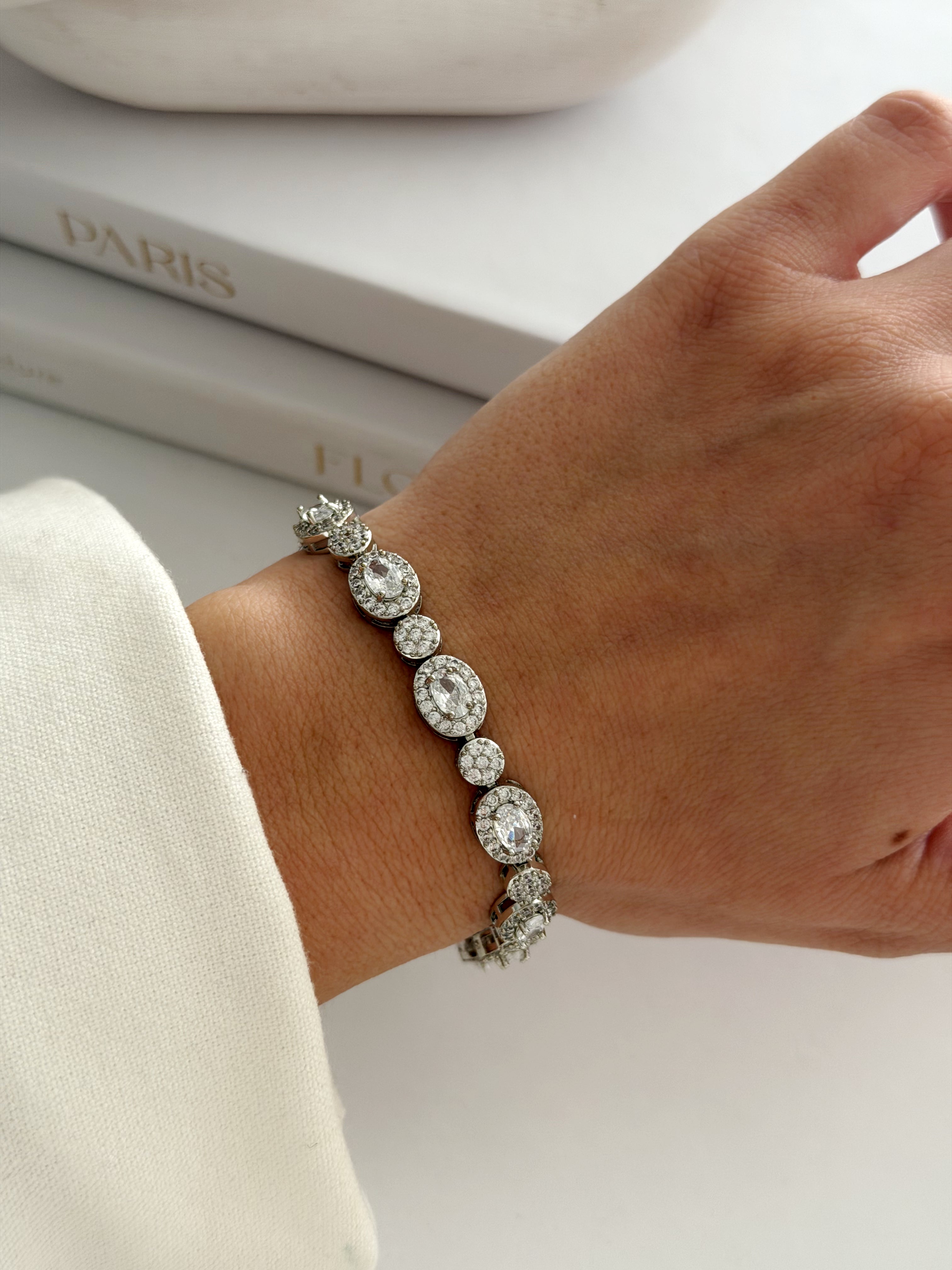Silver Cz Pave Alternating Oval Halo And Round Link Bracelet wholesale jewelry BRACELETS  Catwalk Jewellery Europe