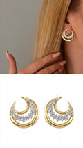 Gold Double Crescent Moon Cz Pave Celestial Siren Chic Aesthetic Statement Earrings wholesale jewelry VIP 14K EARRINGS  Catwalk Jewellery Europe