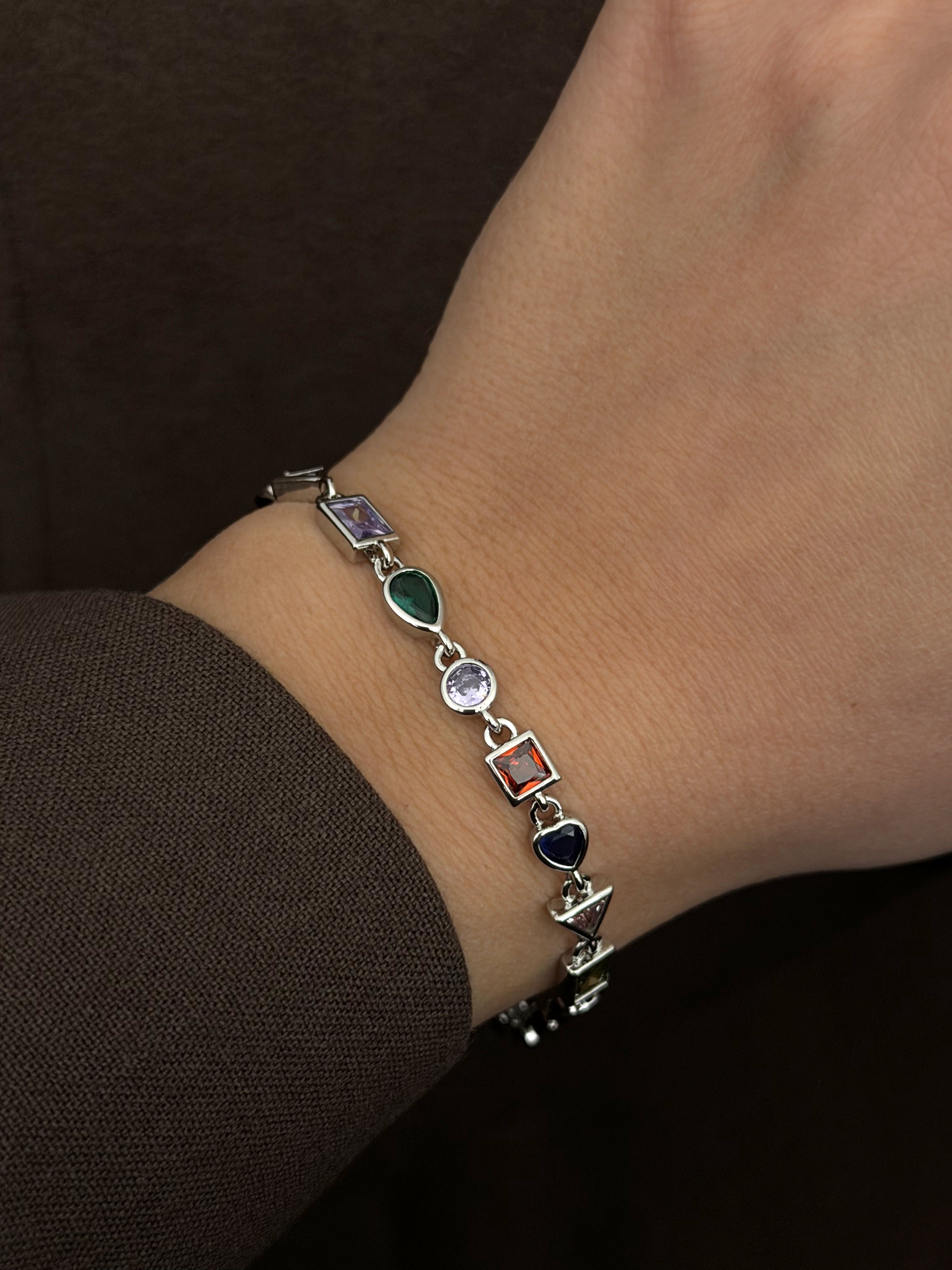 Silver Multi Color Mixed Geometric Cut Cz Station Bracelet wholesale jewelry BRACELETS  Catwalk Jewellery Europe