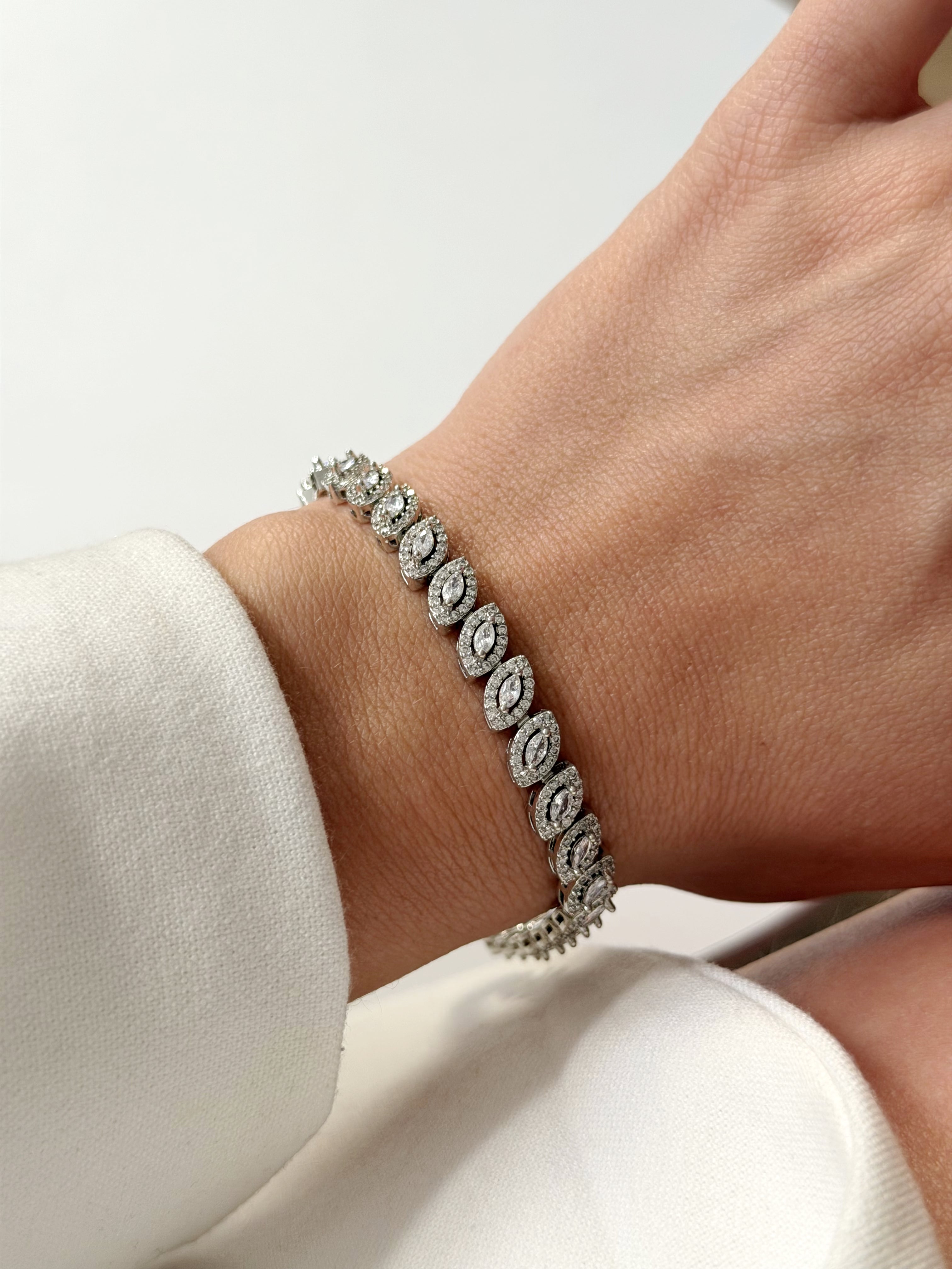 Silver Marquise Cut Cz Double Halo Tennis Bracelet wholesale jewelry BRACELETS  Catwalk Jewellery Europe