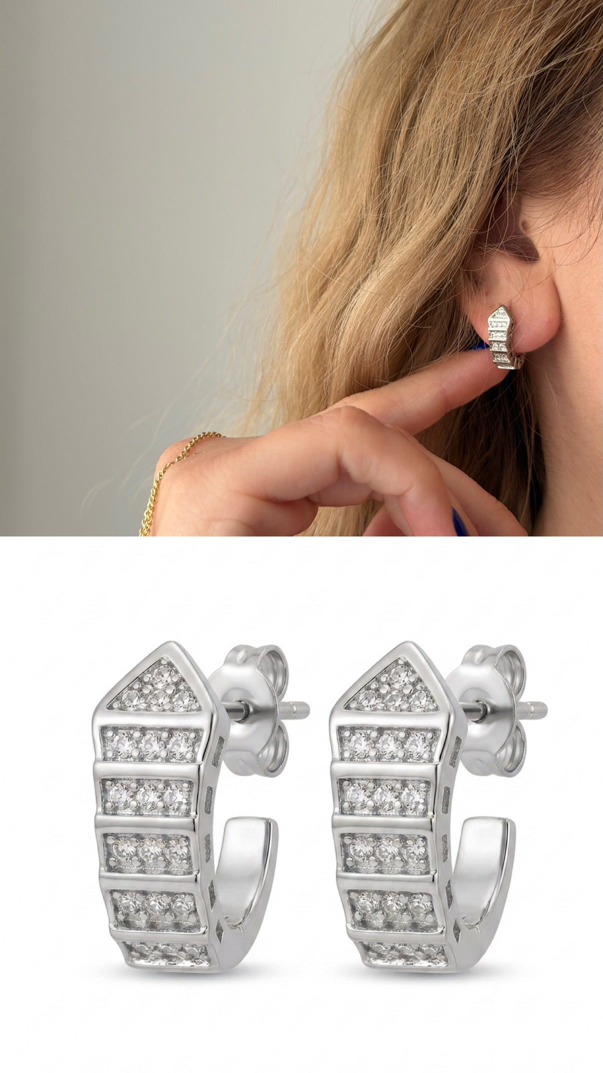 Gold Cz Pave Geometric Point Huggie Earrings wholesale jewelry VIP 14K EARRINGS  Catwalk Jewellery Europe