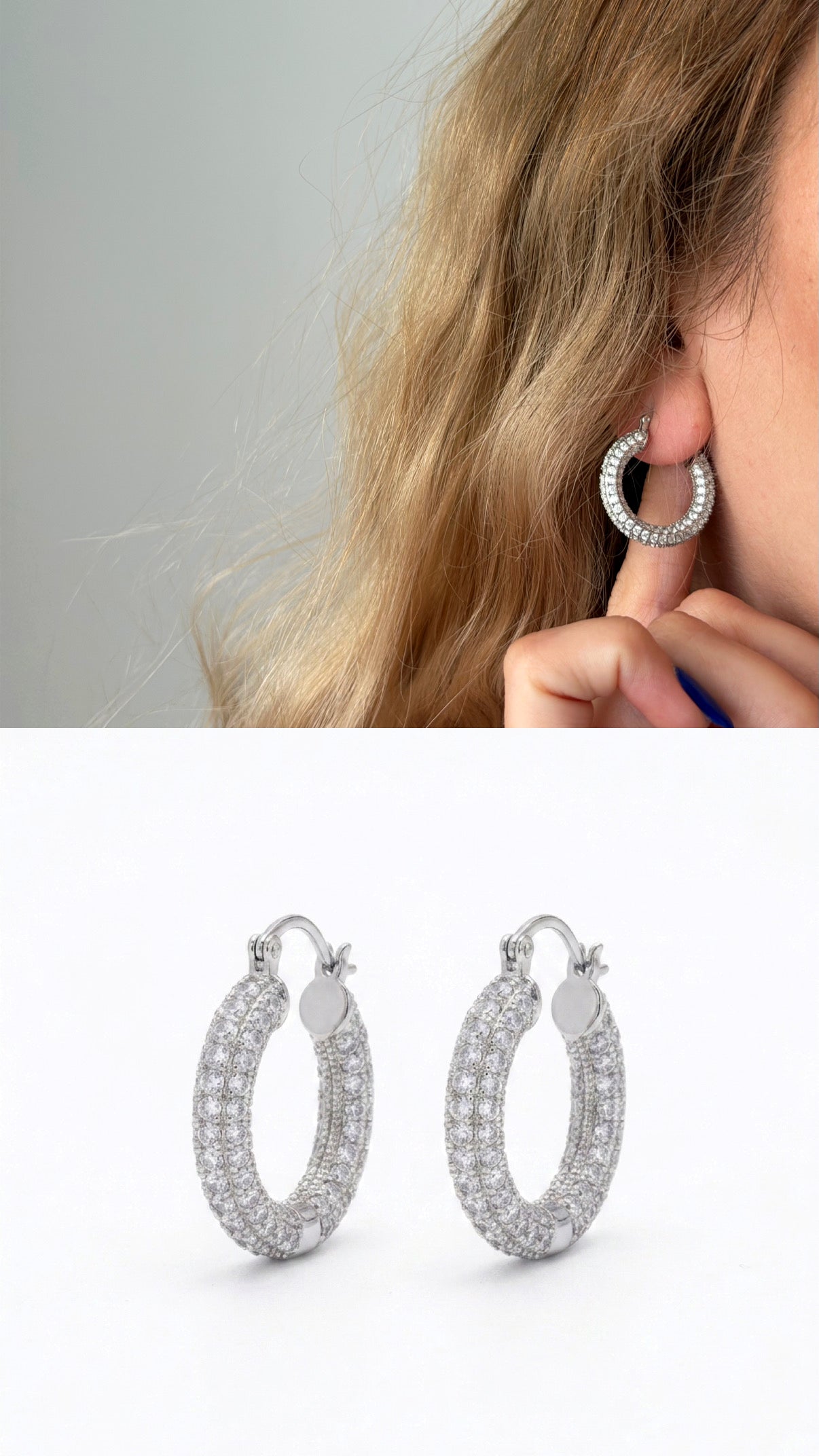 Silver Chunky Power Dressing Hoops Cz Pave Curated Maximalism Statement Earrings wholesale jewelry VIP 14K EARRINGS  Catwalk Jewellery Europe