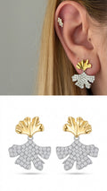 Two Tone Cz Pave Ginkgo Leaf Dangle Earrings wholesale jewelry VIP 14K EARRINGS  Catwalk Jewellery Europe