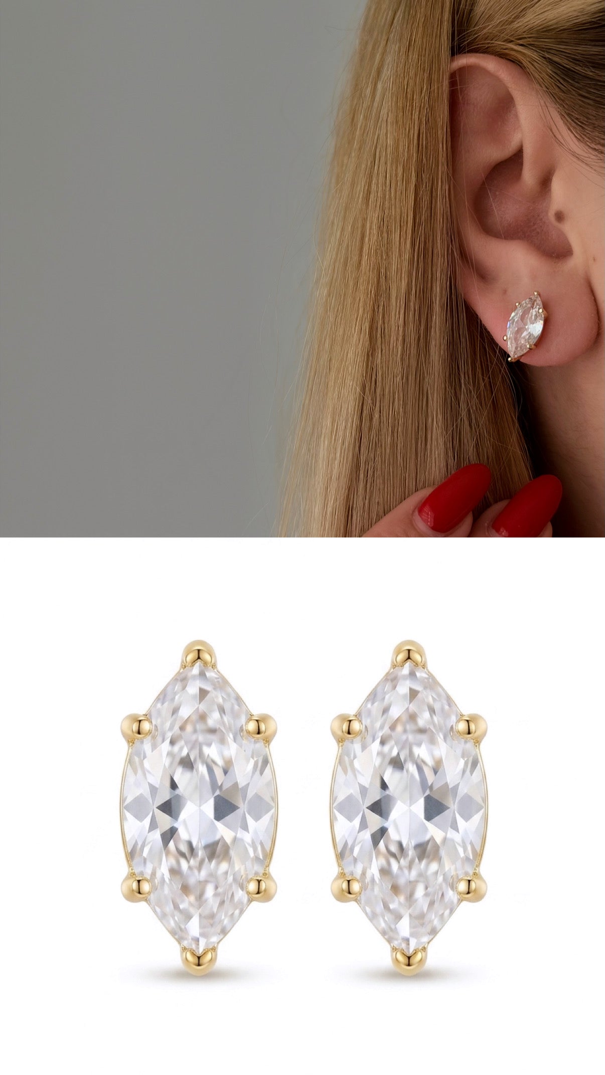 Gold Marquise Cut Cz Prong Set Stud Earrings wholesale jewelry VIP 14K EARRINGS  Catwalk Jewellery Europe