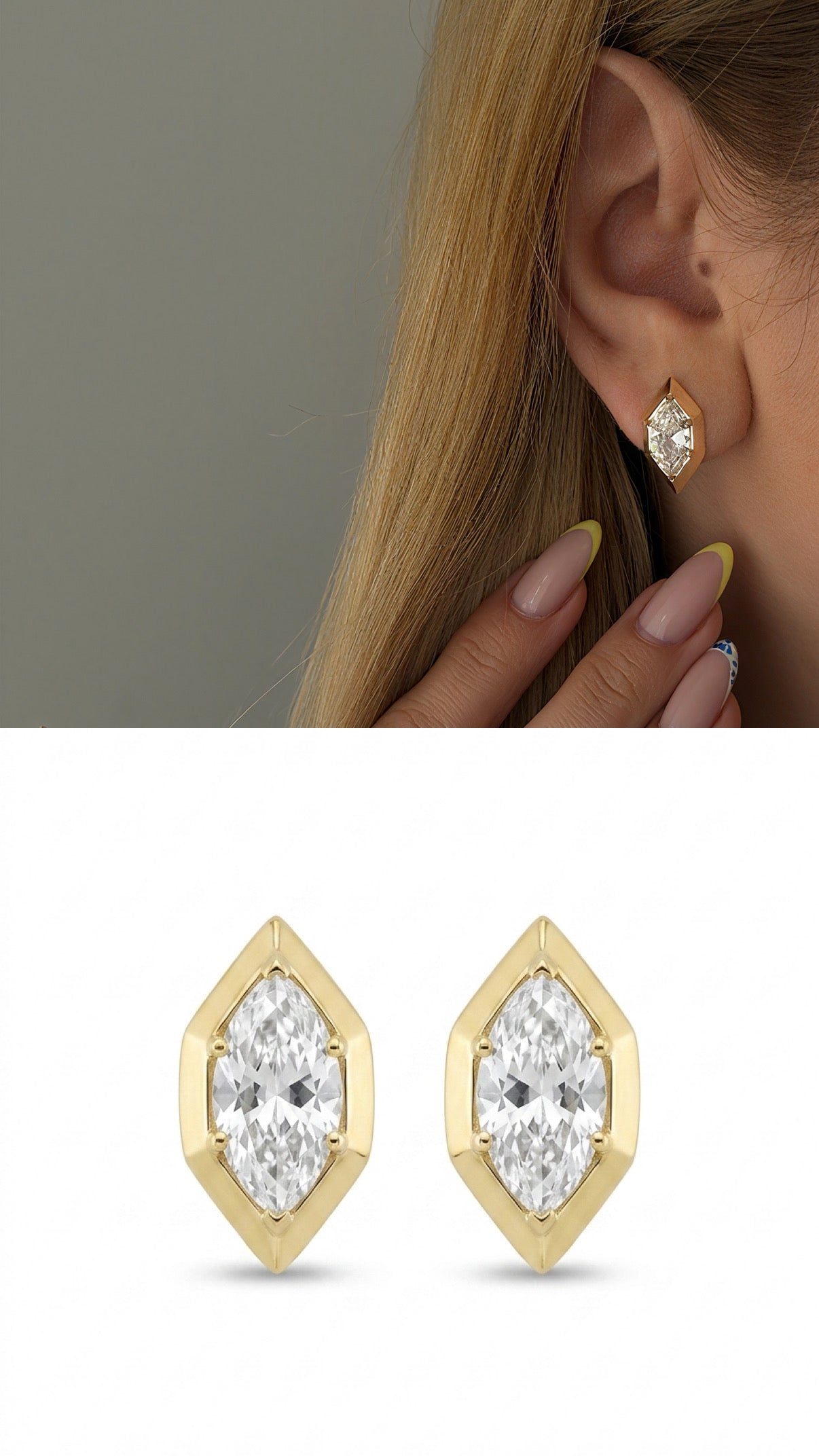 Gold Marquise Cz Ribbed Oval Border Stud Earrings wholesale jewelry VIP 14K EARRINGS  Catwalk Jewellery Europe