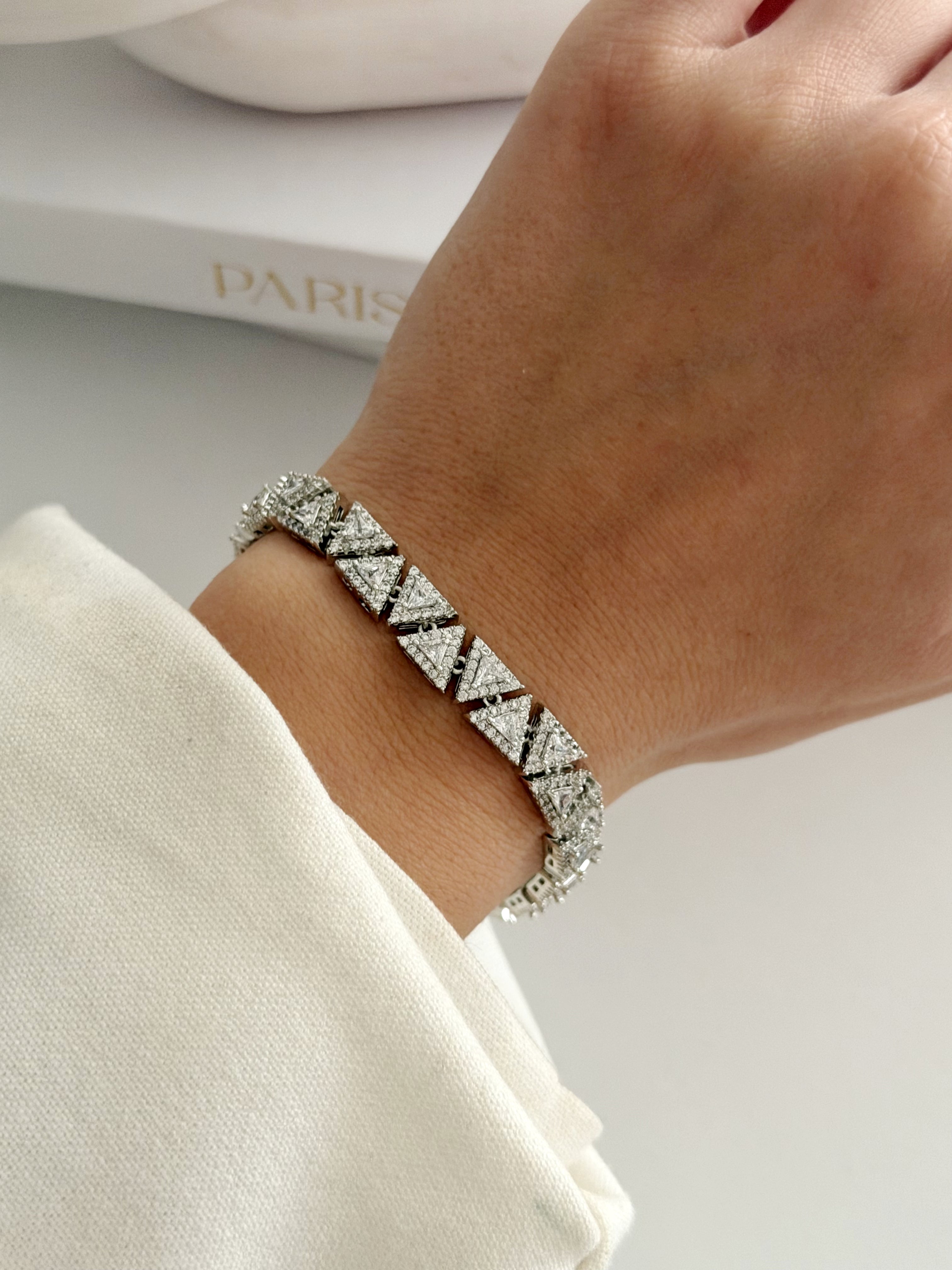 Silver Trillion Cut Cz Halo Geometric Link Bracelet wholesale jewelry BRACELETS  Catwalk Jewellery Europe