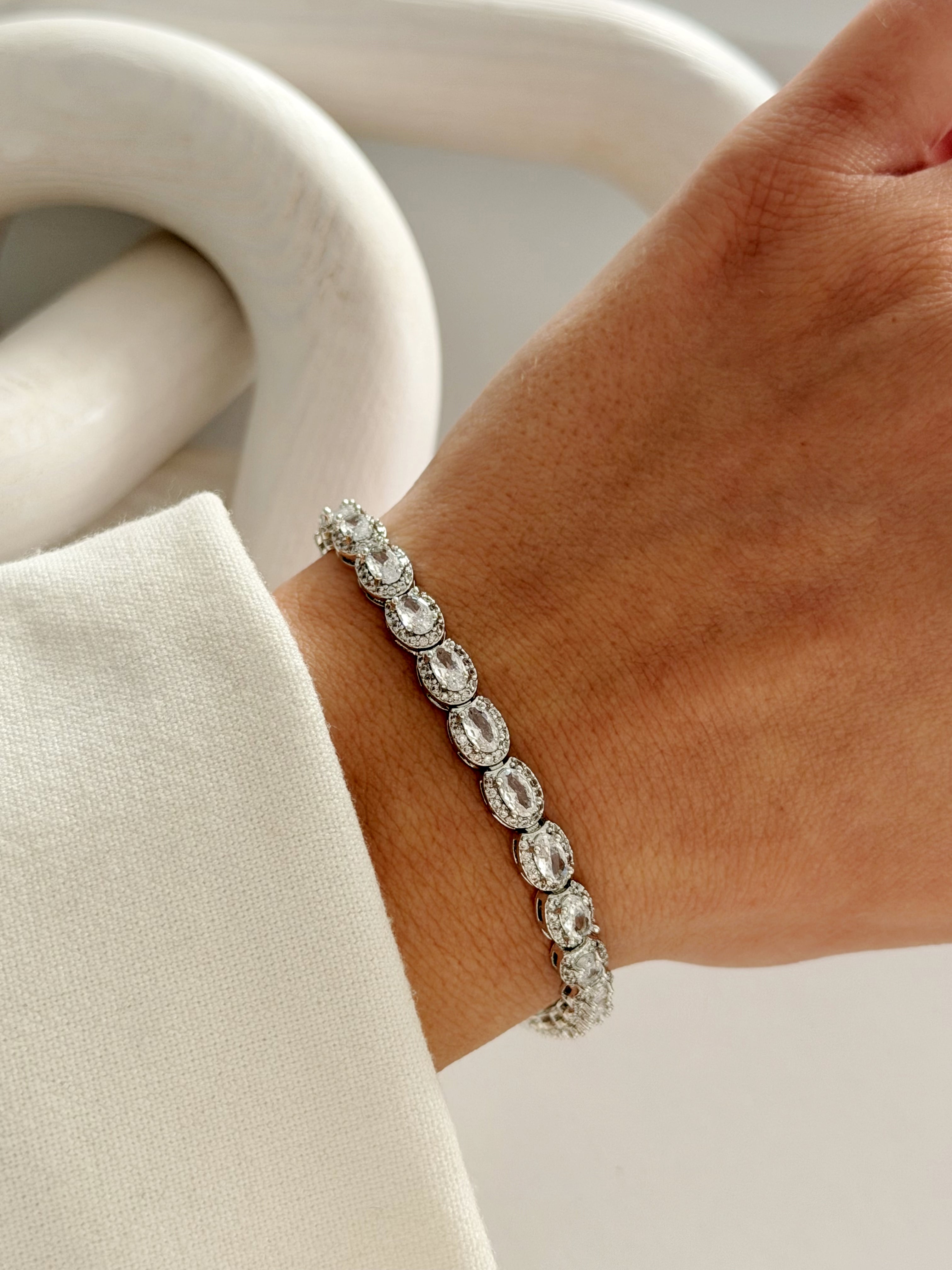 Silver Oval Cut Cz Halo Tennis Bracelet wholesale jewelry BRACELETS  Catwalk Jewellery Europe