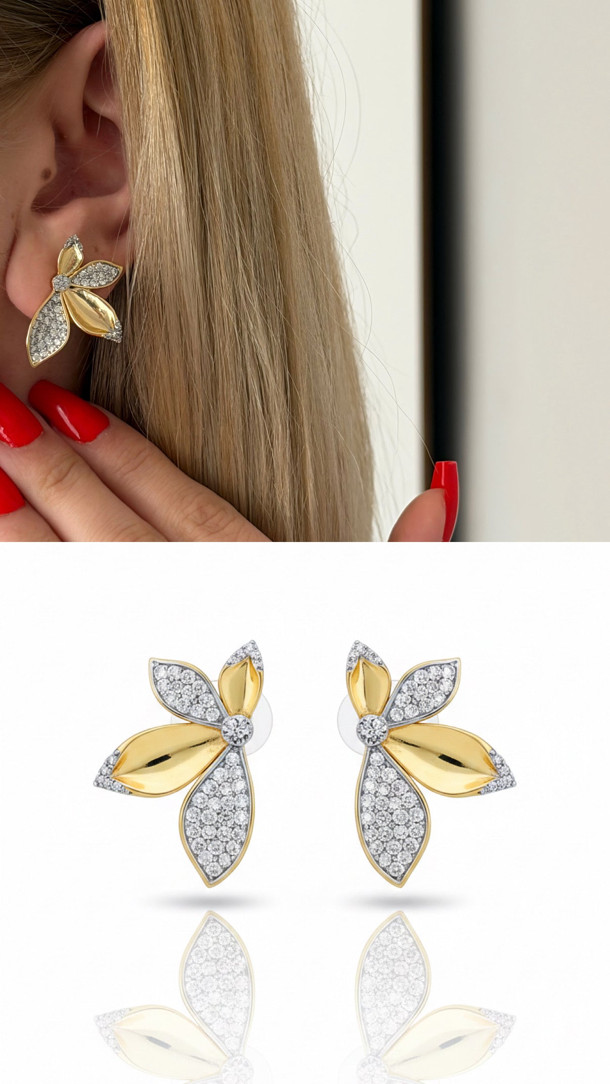 Two Tone Cz Pave Floral Cluster Stud Earrings wholesale jewelry VIP 14K EARRINGS  Catwalk Jewellery Europe