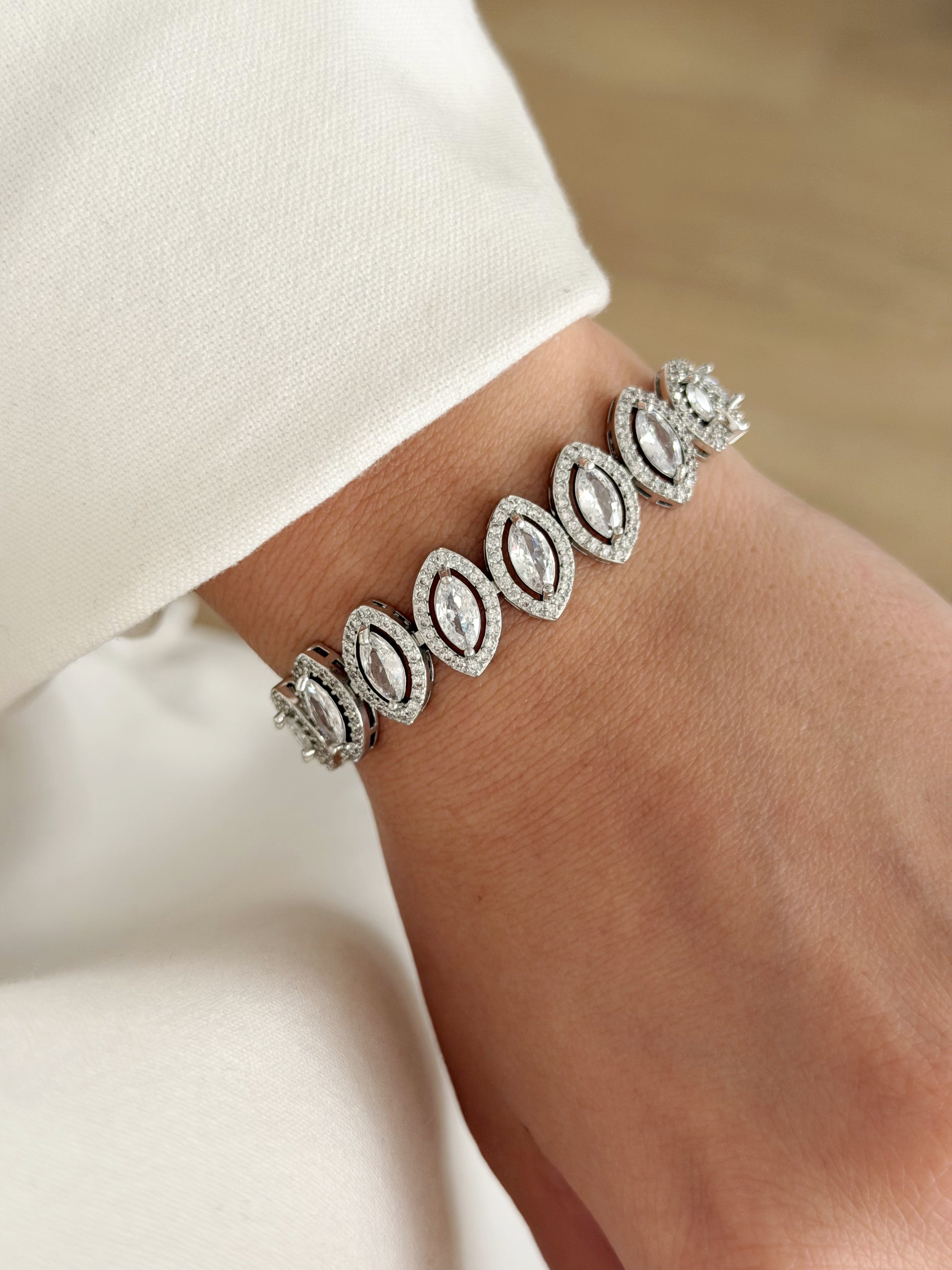Silver Marquise Cut Cz Double Halo Link Bracelet wholesale jewelry BRACELETS  Catwalk Jewellery Europe