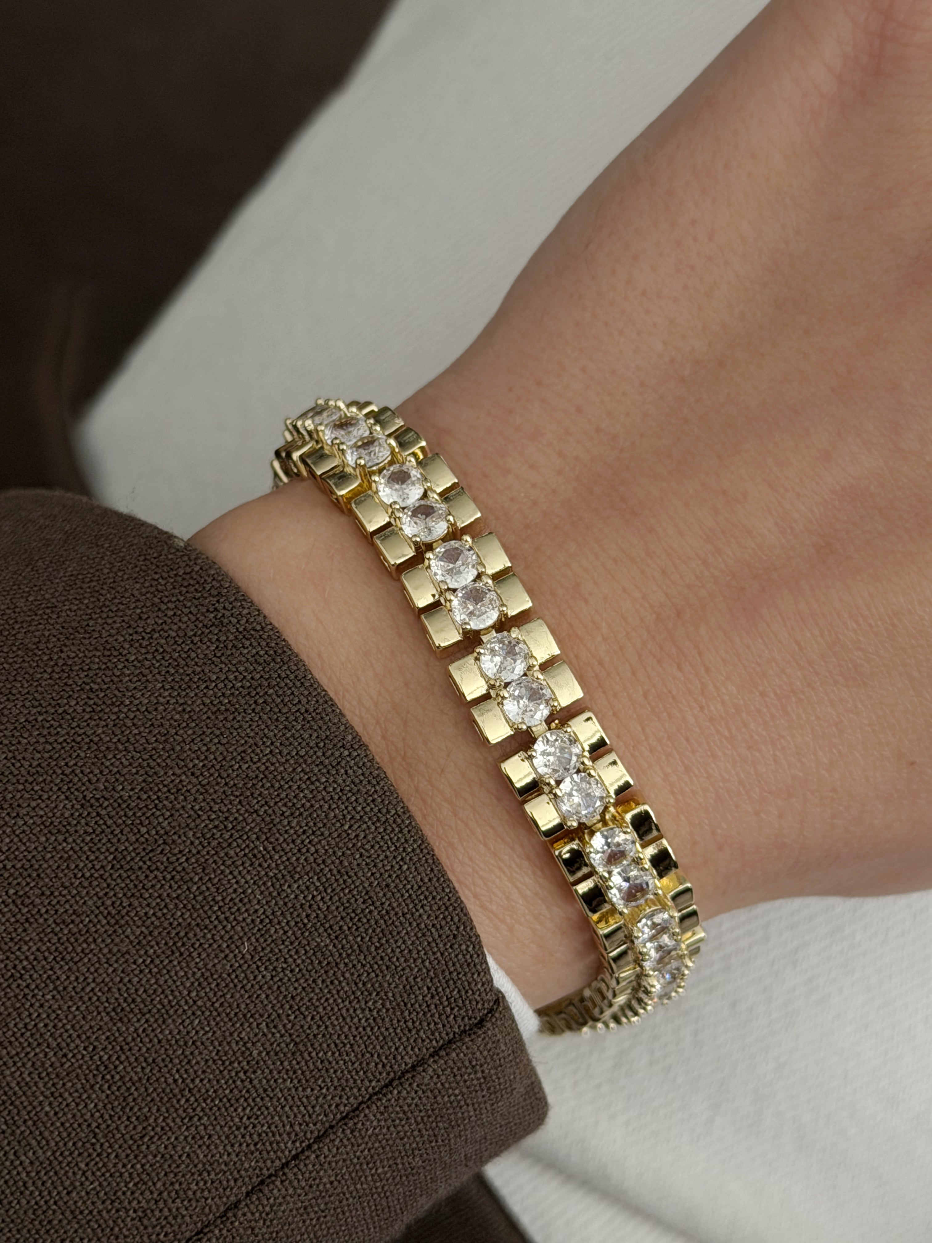 Gold Round Cut Cz Center Watch Band Link Bracelet wholesale jewelry BRACELETS  Catwalk Jewellery Europe