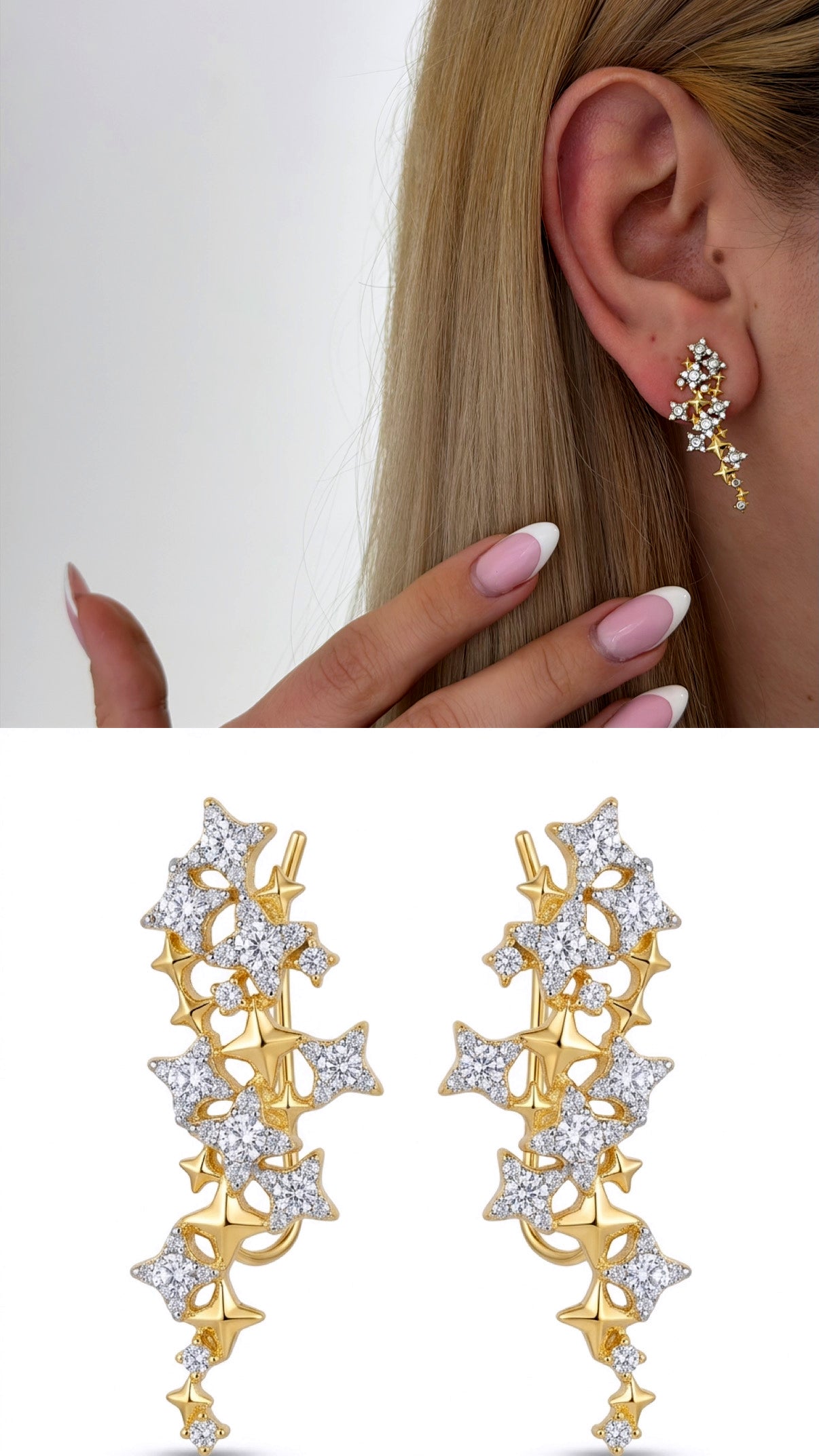 Gold Cz Pave Star Cluster Ear Climber Earrings wholesale jewelry VIP 14K EARRINGS  Catwalk Jewellery Europe