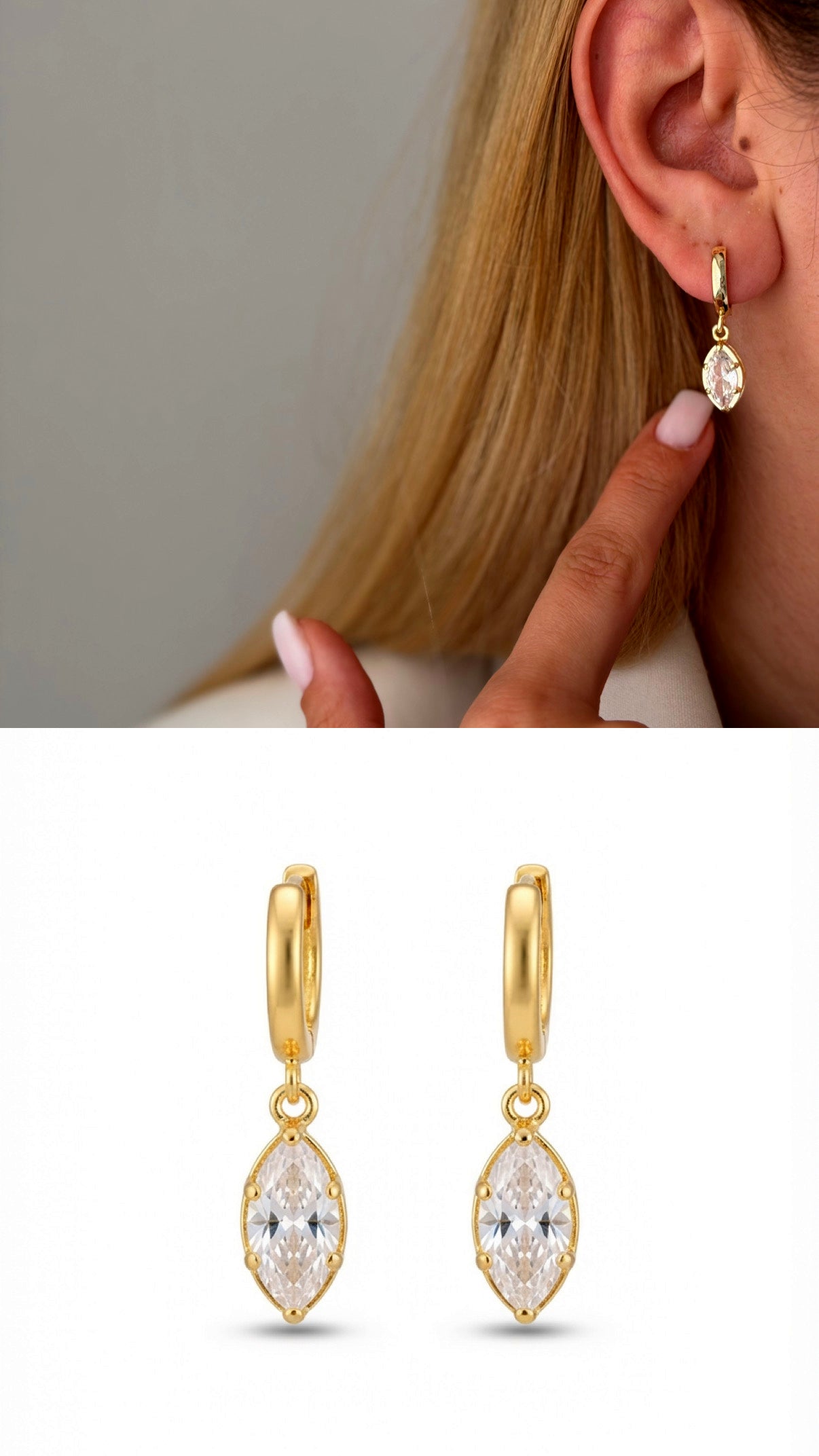 Gold Marquise Cut Cz Dangle Huggie Hoop Earrings wholesale jewelry VIP 14K EARRINGS  Catwalk Jewellery Europe