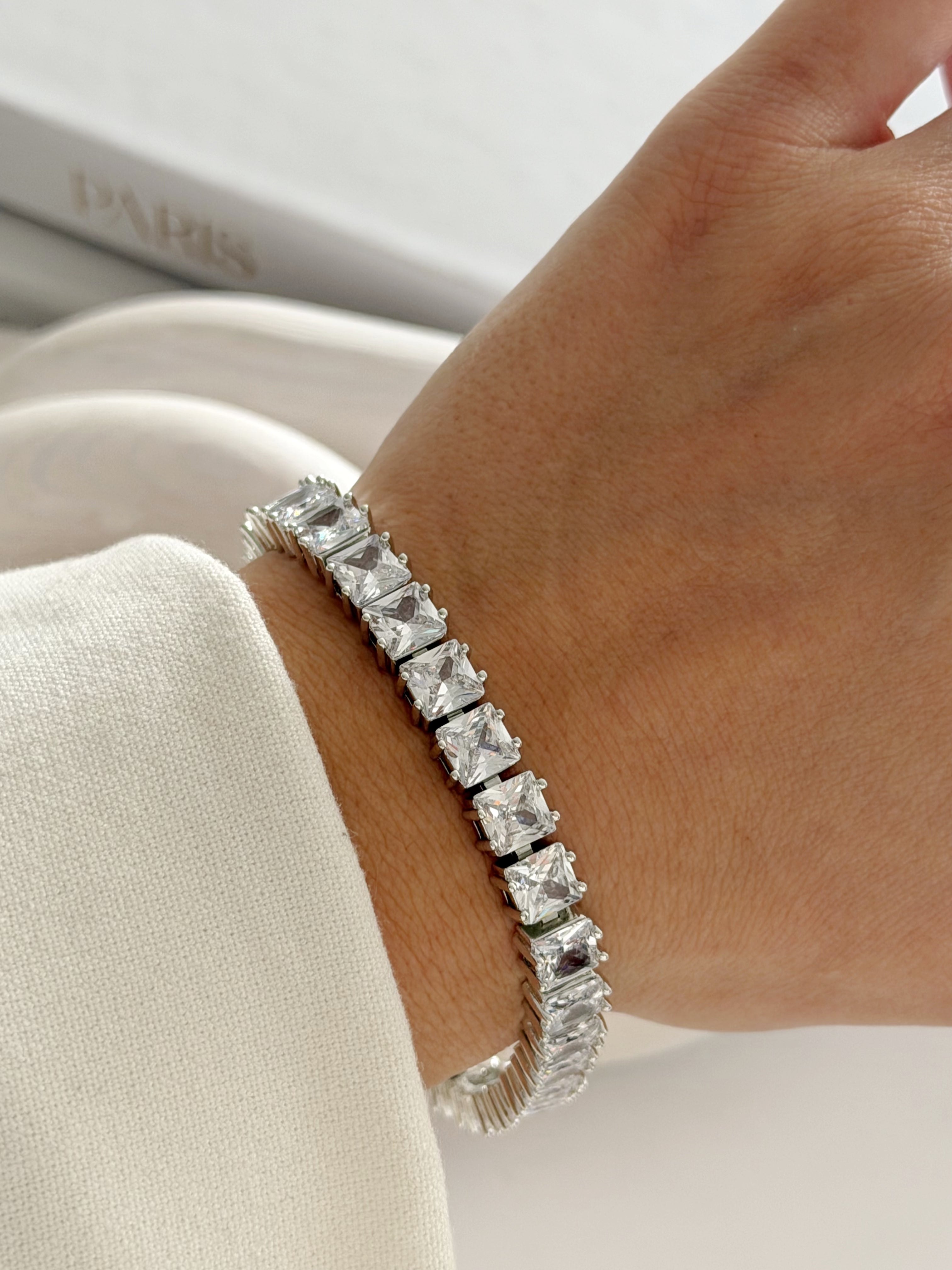 Silver Large Princess Cut Cz Tennis Bracelet wholesale jewelry BRACELETS  Catwalk Jewellery Europe