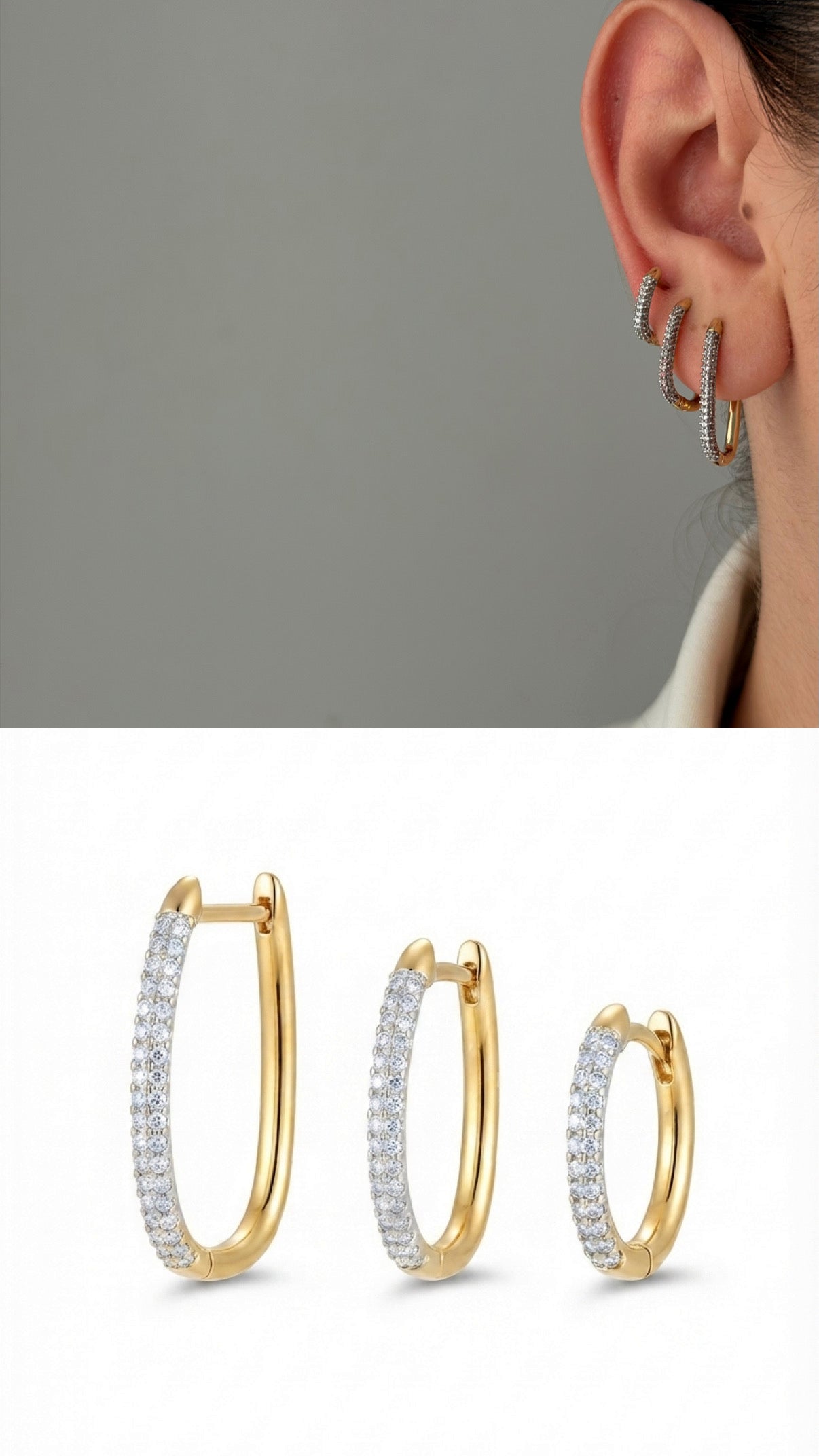 Gold Cz Pave Graduated Triple Hoop Earring Set wholesale jewelry VIP 14K EARRINGS  Catwalk Jewellery Europe