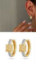 Gold Cz Pave Quatrefoil Clover Motif Huggie Hoop Earrings wholesale jewelry VIP 14K EARRINGS  Catwalk Jewellery Europe