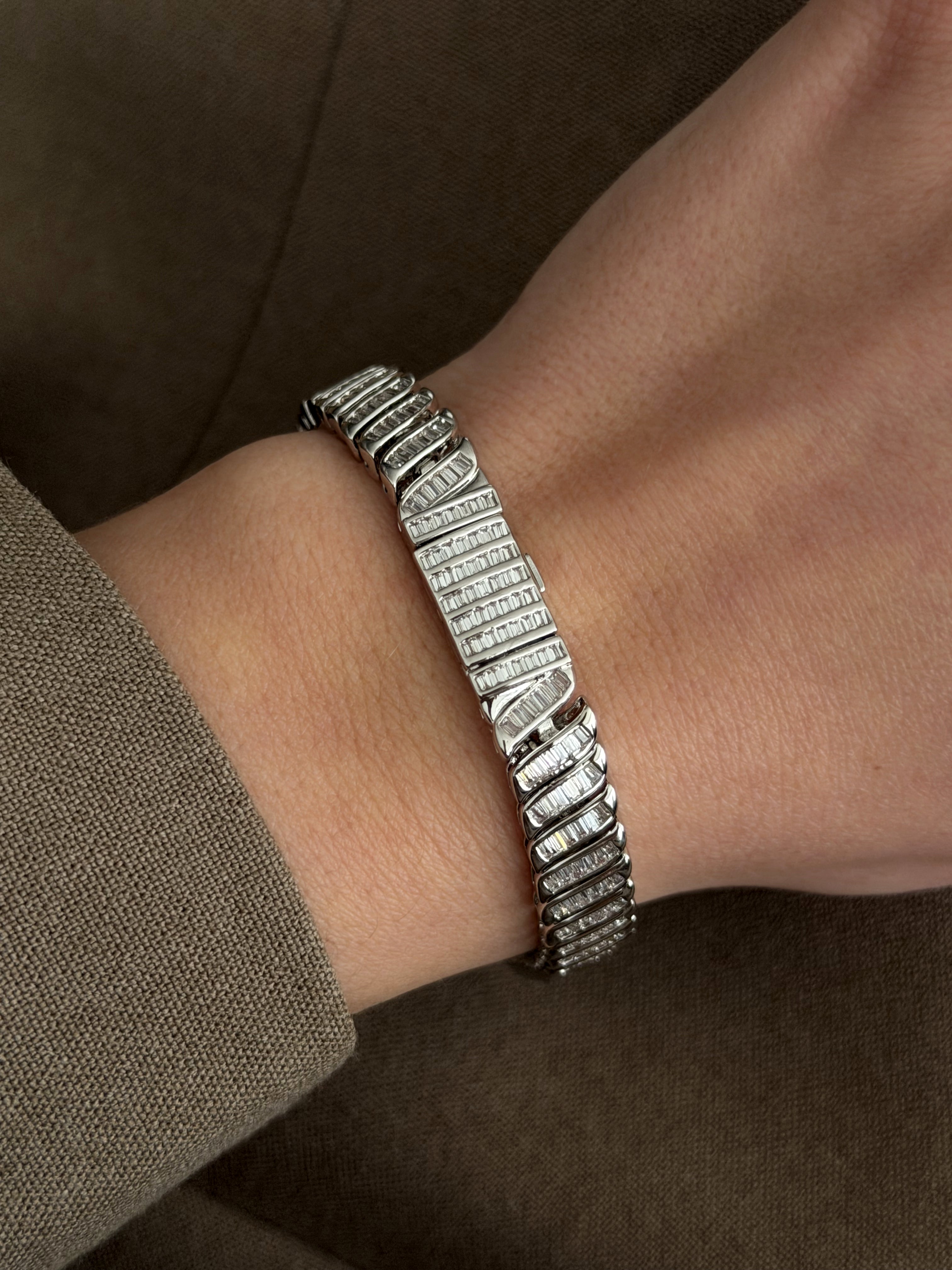 Silver Baguette Cz Pave Diagonal Link Tennis Bracelet wholesale jewelry BRACELETS  Catwalk Jewellery Europe