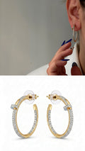 Two Tone Cz Pave Nail Motif C Hoop Edgy Statement Earrings wholesale jewelry VIP 14K EARRINGS  Catwalk Jewellery Europe