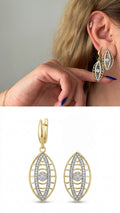 Two Tone Geometric Marquise Cutout Cz Pave Evil Eye Motif Dangle Statement Earrings wholesale jewelry VIP 14K EARRINGS  Catwalk Jewellery Europe