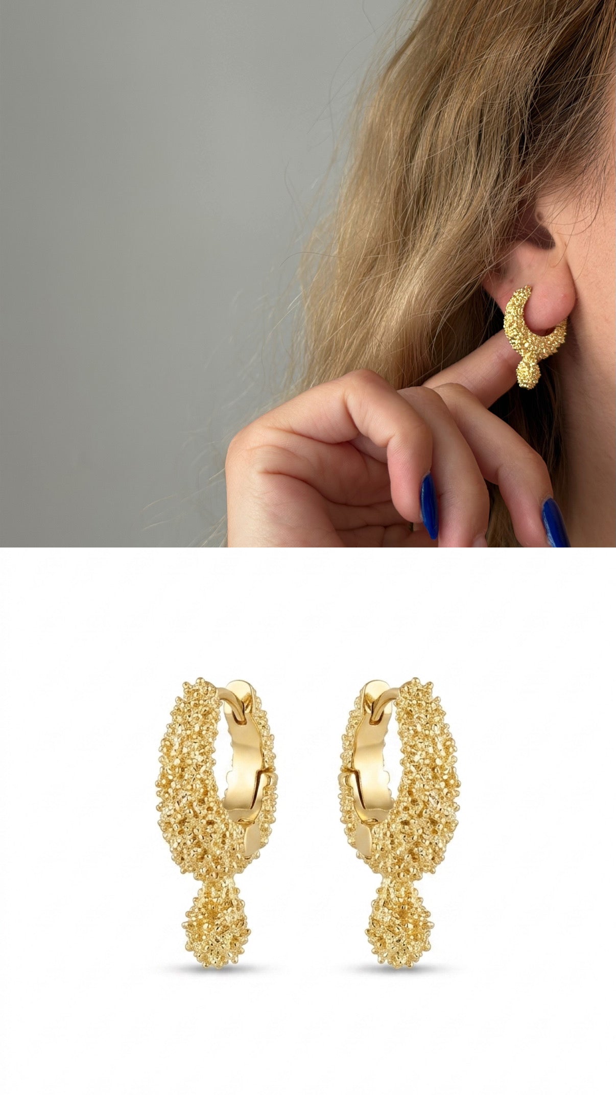 Gold Textured Popcorn Huggie Hoop Ball Drop Earrings wholesale jewelry VIP 14K EARRINGS  Catwalk Jewellery Europe
